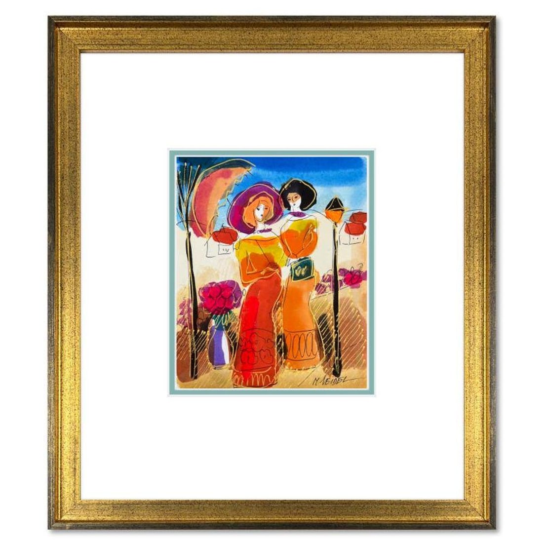 Moshe Leider, Framed Original Mixed Media Watercolor Painting, Hand Signed with Letter of (1 of 2)