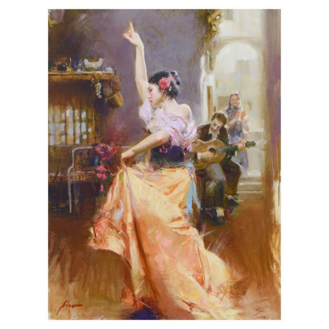 Pino (1939-2010)- Hand Embellished Giclee on Canvas "Isabella": Artist: Pino (1939-2010). Medium: Hand Embellished Giclee on Canvas. Title: Isabella. Size: 40" x 30". Signature: Hand Signed and Numbered by the artist. Certificate of Authenticity: From the publishe