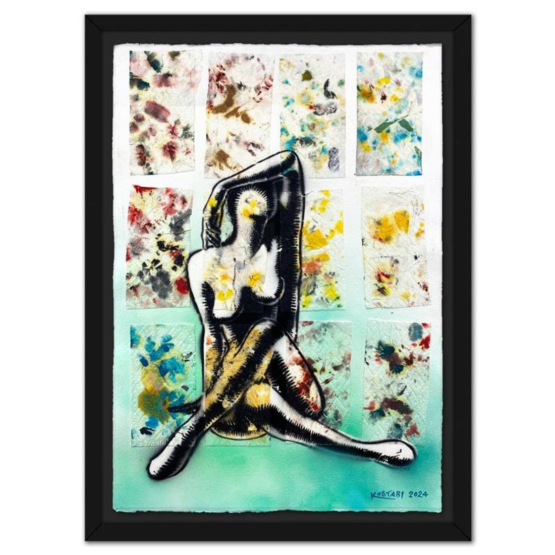 Mark Kostabi, "Divine Renewal" Framed Original Mixed Media Painting, Hand Signed with Certificate of: Divine Renewal is an original mixed media painting on paper by Mark Kostabi, hand signed by the artist. The piece comes framed. Includes Certificate of Authenticity. Measures approx. 48" x 35.5" (fram
