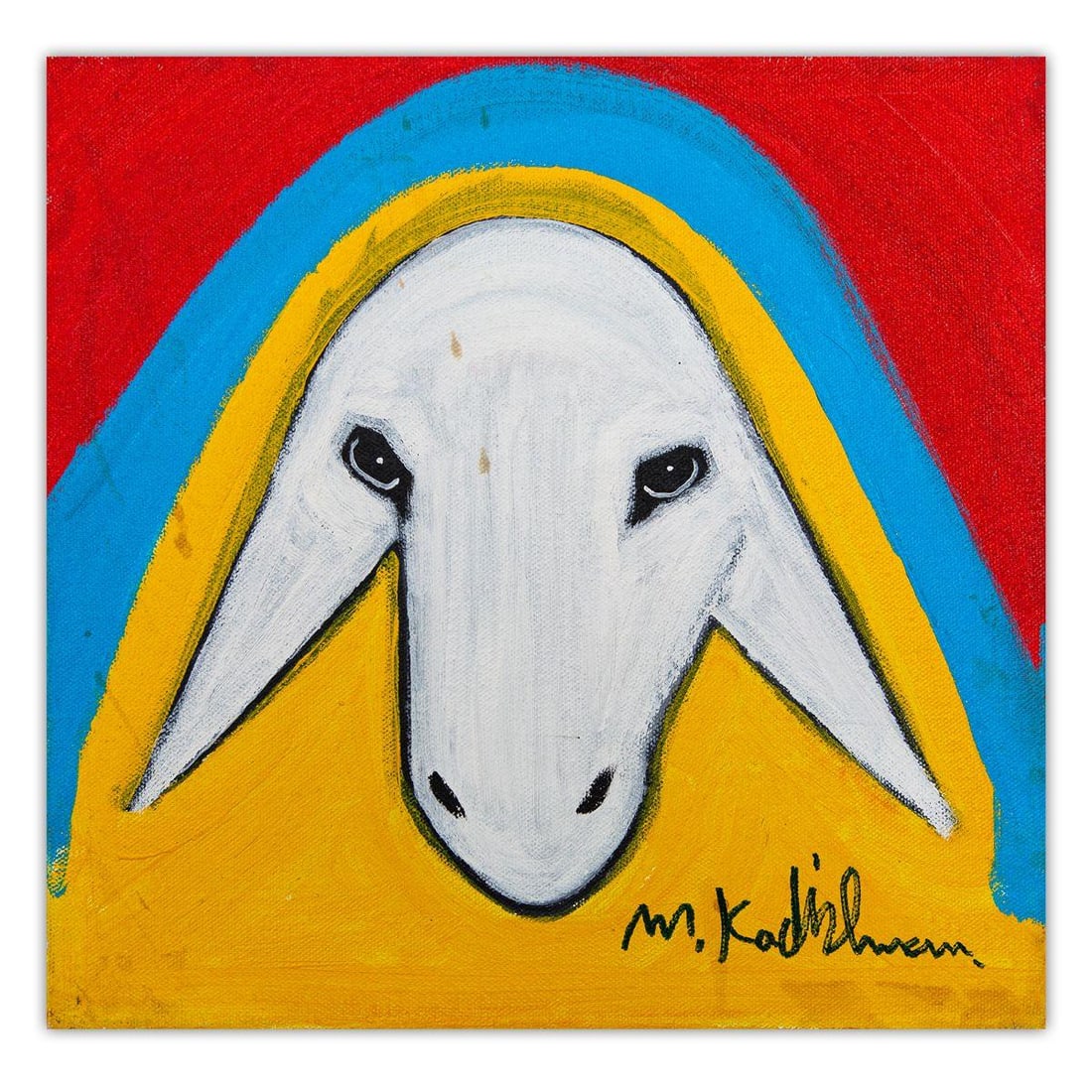Menashe Kadishman- Original Acrylic on Canvas "Untitled": Artist: Menashe Kadishman. Medium: Original Acrylic on Canvas. Title: Untitled. Size: 12" x 12". Signature: Hand Signed by the artist. Certificate of Authenticity: Is included. Additional: Stretched a