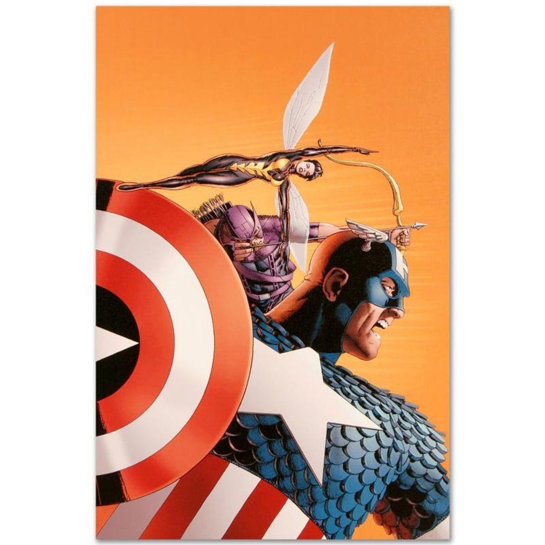 Marvel Comics "Avengers #77" Numbered Limited Edition Giclee on Canvas by John Cassaday with COA.: A piece of comic book history, this limited edition, from original art by John Cassaday, depicts the Captain America, Wasp and Hawkeye. Starting his work for Marvel in 1997, John Cassaday is best know