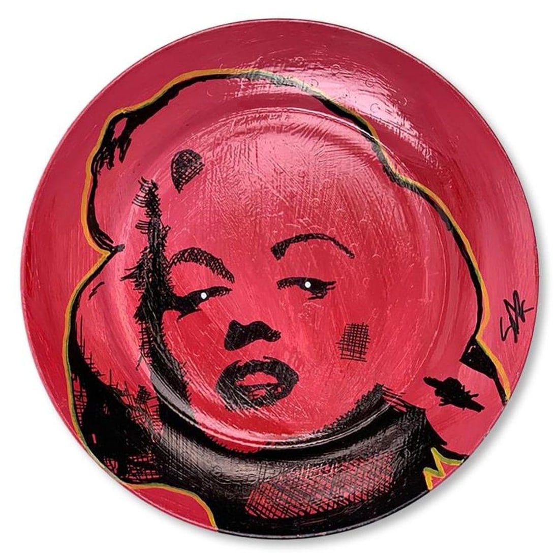 Steve Kaufman (1960-2010), "Marilyn" Hand Painted Plate, Hand Signed with Letter of Authenticity.: Marilyn is a hand painted plate by Steve Kaufman (1960-2010). This piece is hand signed by the artist and includes a letter of authenticity. As is common with Kaufman's works, this piece may have perc