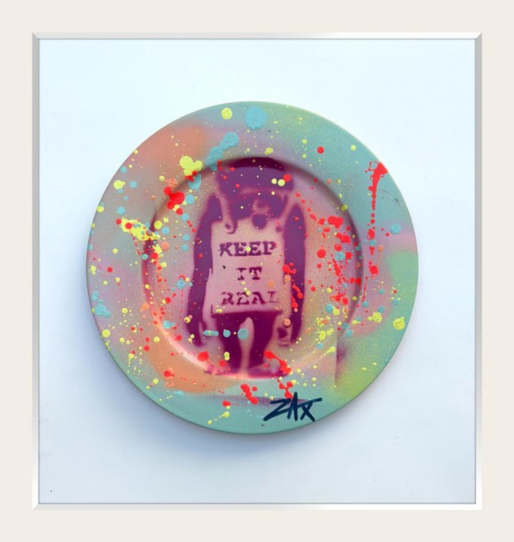 E.M Zax- 1/1 hand painted on ceramic: Artist: E.M Zax. Medium: 1/1 hand painted on ceramic. Measures approx. 20" x 20" (framed). Signature: Hand Signed. Reference#: 25188.