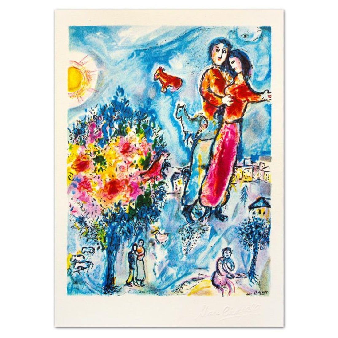 Marc Chagall (1887-1985), "Entre L'hiver Et Le Printemps" Limited Edition Lithograph with Letter of: Entre L'hiver Et Le Printemps is a limited edition lithograph on paper by Marc Chagall (1887-1985). Printed by Atelier Tete a Tete in Paris and authorized by the Chagall Estate and ADAGP Paris , the p