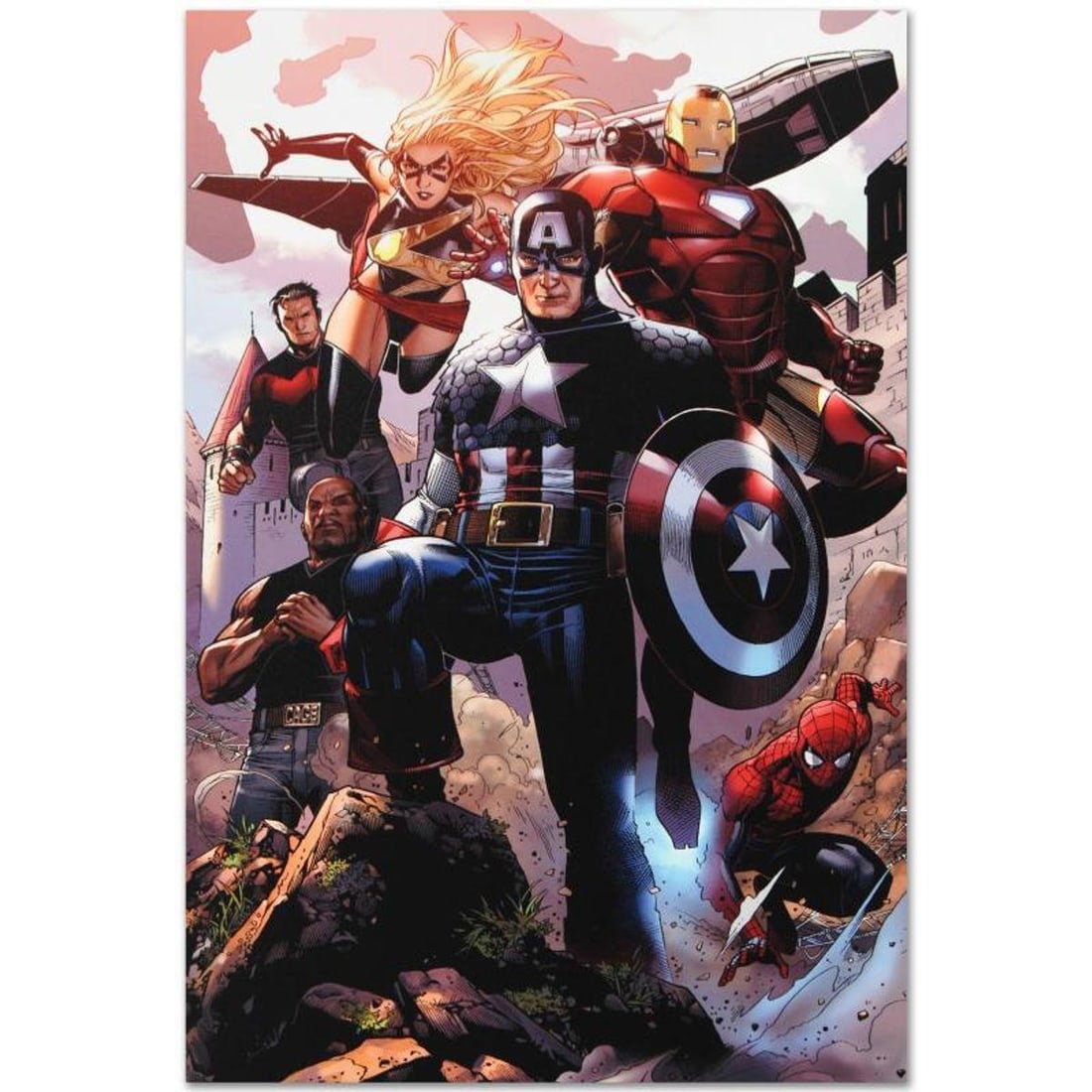 Marvel Comics "Avengers: The Children's Crusade #4" Numbered Limited Edition Giclee on Canvas by Jim: A piece of comic book history, this limited edition, from original art by Jim Cheung, depicts the classic characters Captain America, Spider-Man, and Iron Man. Jim Cheung was named as one of 2005's "Y