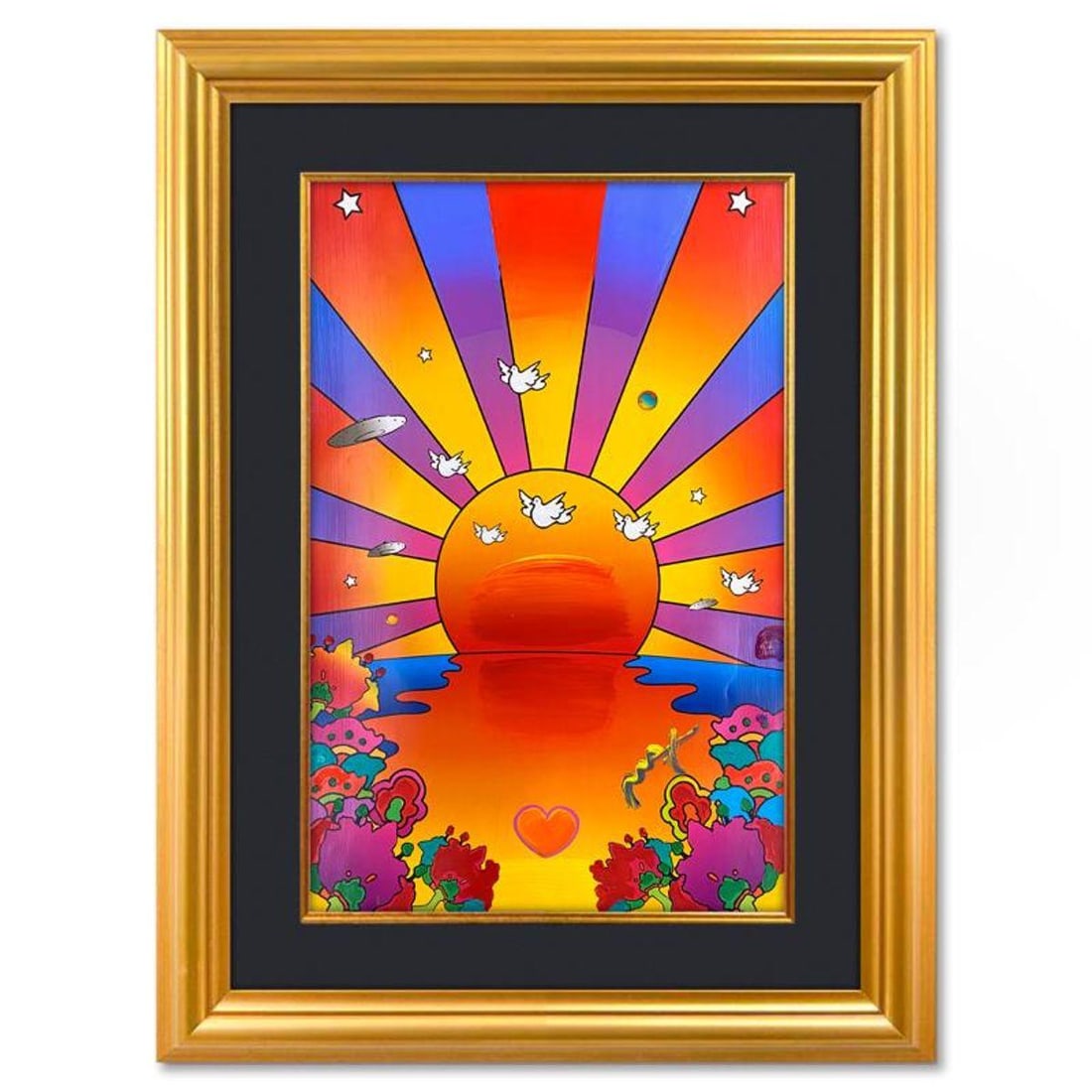 Peter Max, "Sunrise 2000" Framed One-of-a-Kind Mixed Media, Hand Signed with Registration Number (1 of 2)