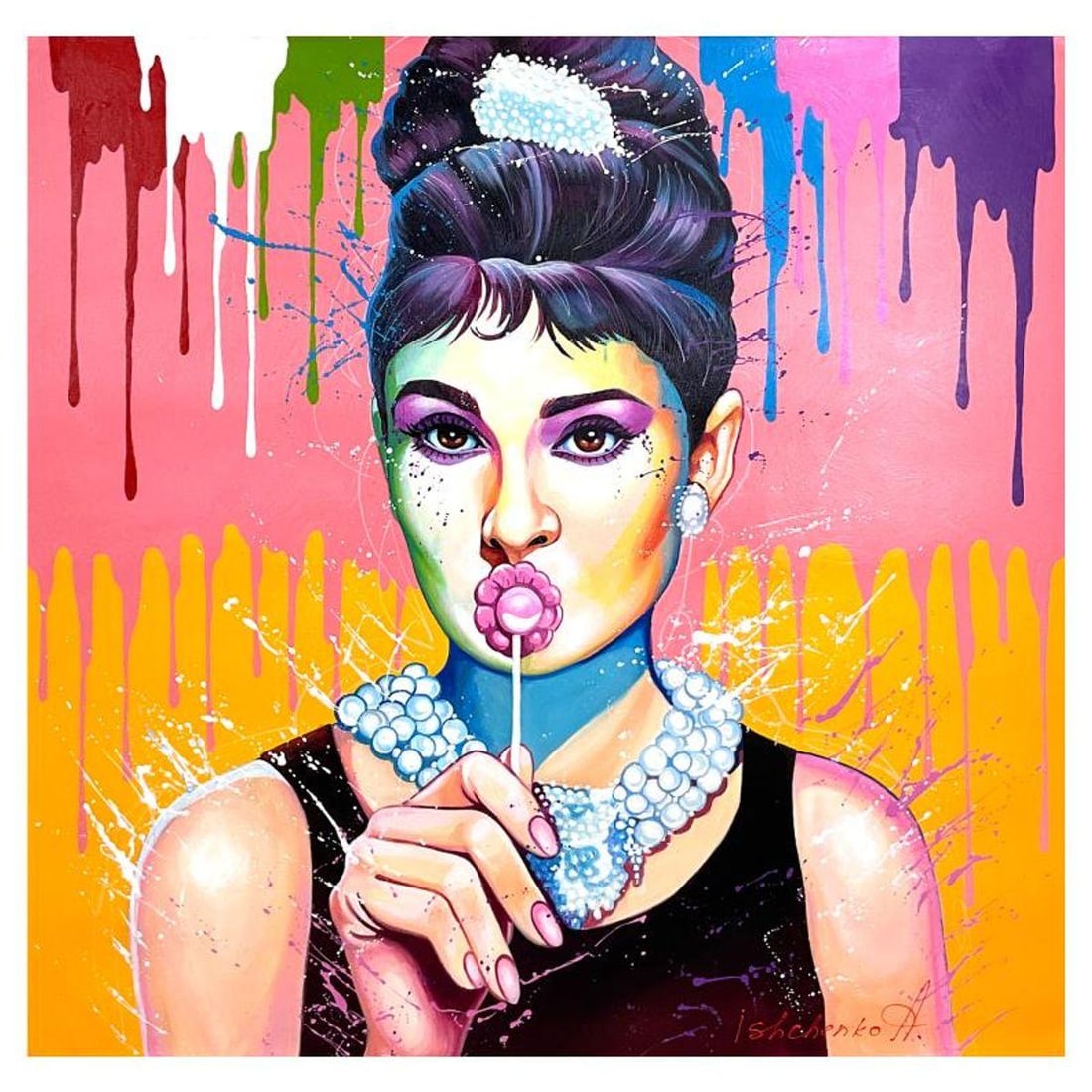 Alexander Ishchenko, "Audrey Hepburn" Original Acrylic Painting on Canvas, Hand Signed with Letter: Audrey Hepburn is an original acrylic painting on canvas by Alexander Ishchenko, hand signed by the artist. Includes Letter of Authenticity. Measures approx. 36" x 36" (image).