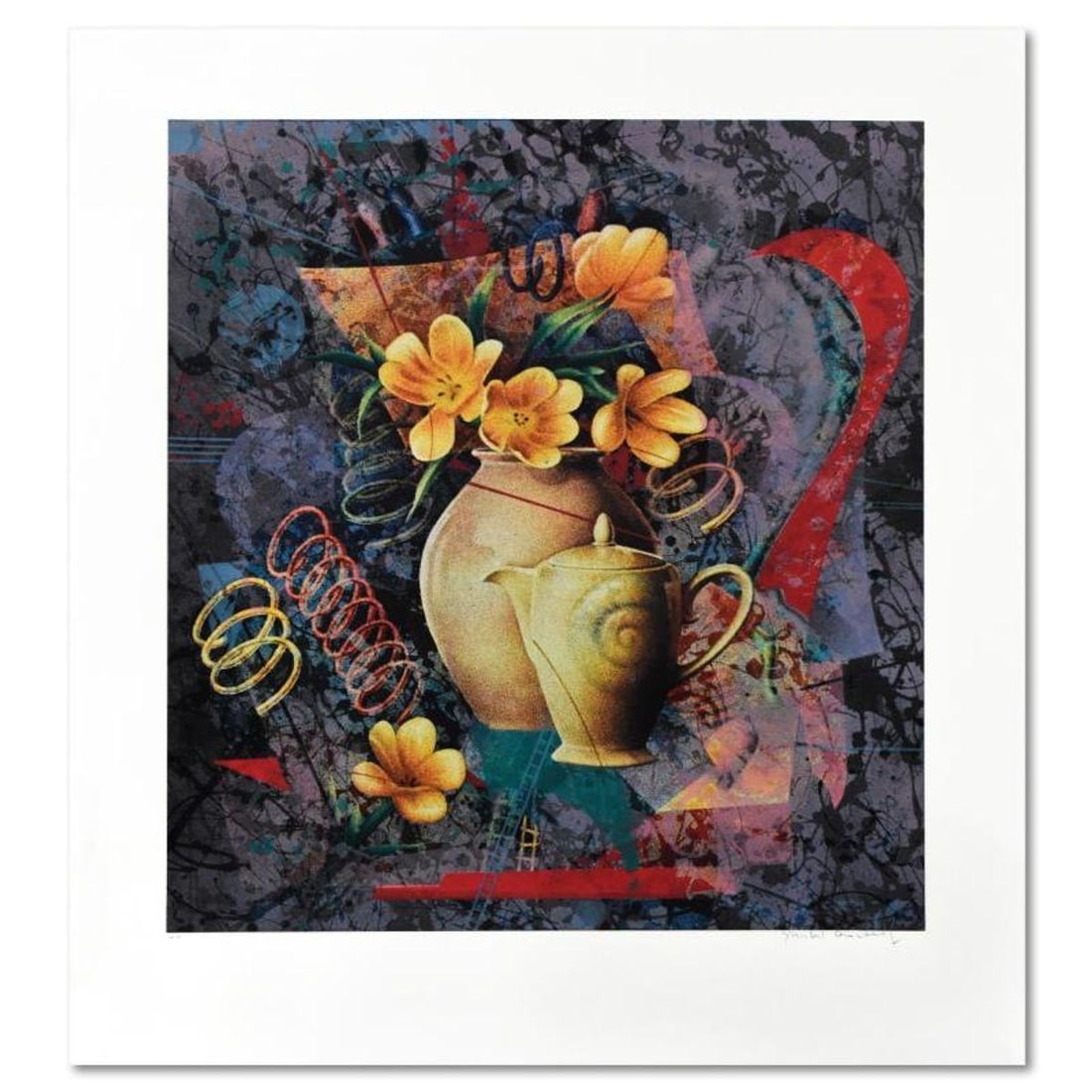 Yankel Ginzburg, "Tea In The Afternoon" Limited Edition Serigraph, Numbered and Hand Signed with: Tea In The Afternoon is a limited edition silk screen on paper by Yankel Ginzburg, numbered and hand signed by the artist. Includes Letter of Authenticity. Measures approx. 30" x 35" (with border), 25