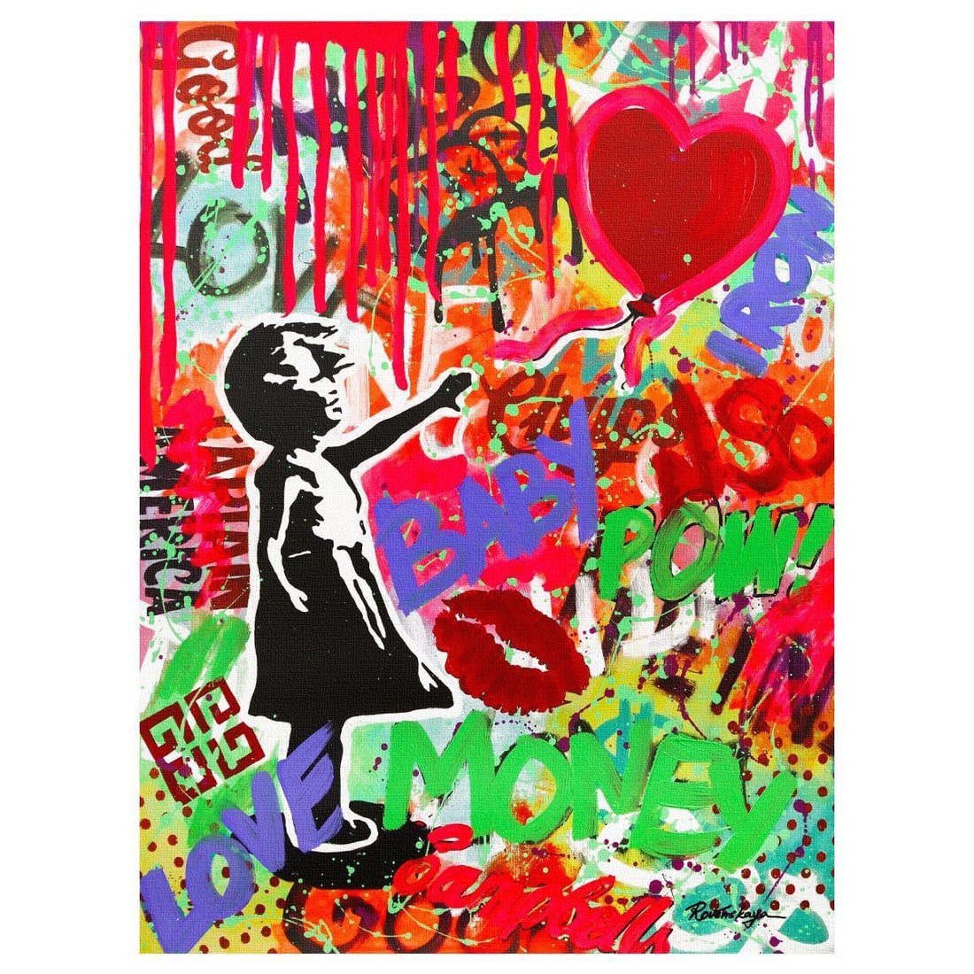 Nastya Rovenskaya- Original Mixed Media on Canvas "The Ballon": Artist: Nastya Rovenskaya. Medium: Original Mixed Media on Canvas. Title: The Ballon. Size: 40" x 30". Signature: Hand Signed by the artist. Certificate of Authenticity: From the publisher.