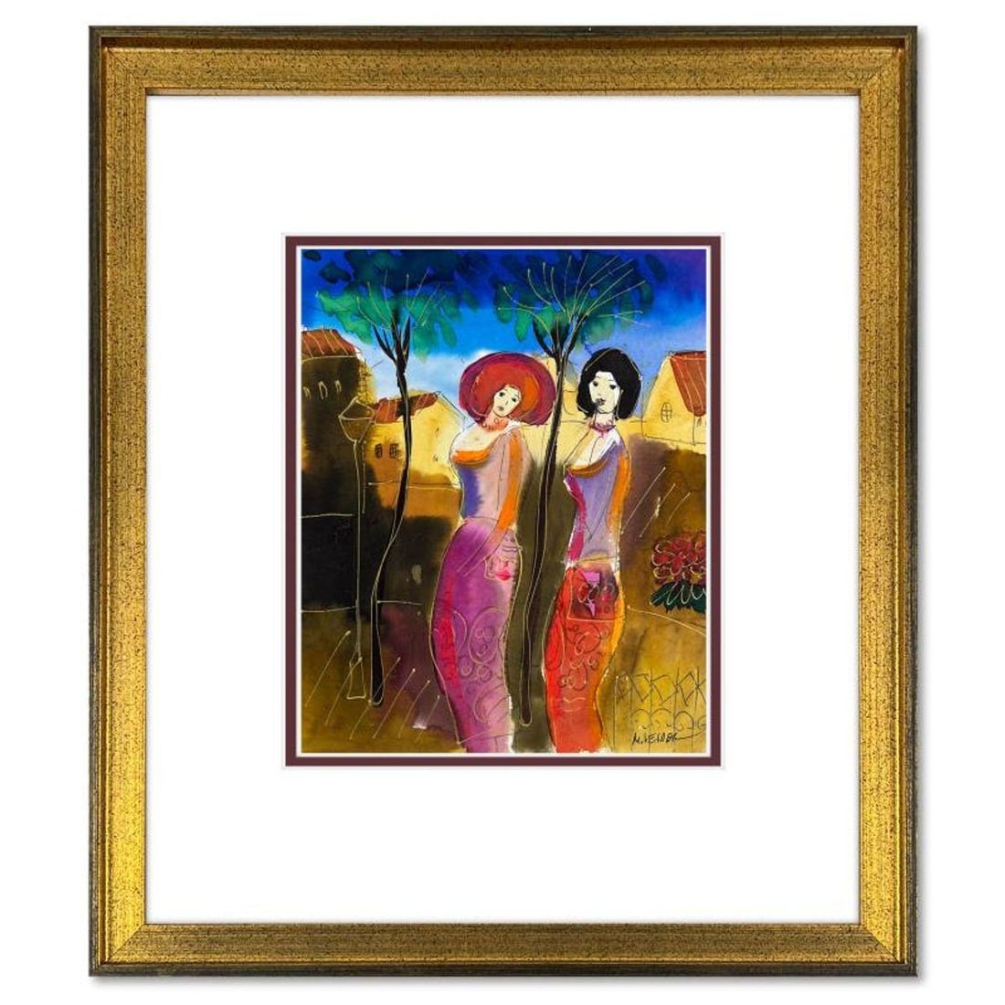 Moshe Leider, Framed Original Mixed Media Watercolor Painting, Hand Signed with Letter of (1 of 2)
