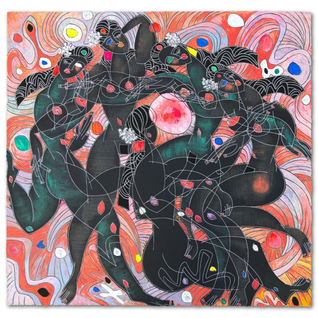 Jian Tie Feng- Serigraph "Playing Water": Artist: Jian Tie Feng. Medium: Serigraph. Title: Playing Water. Size: 32" x 32". Signature: Hand Signed and Numbered. Reference#: 80558.