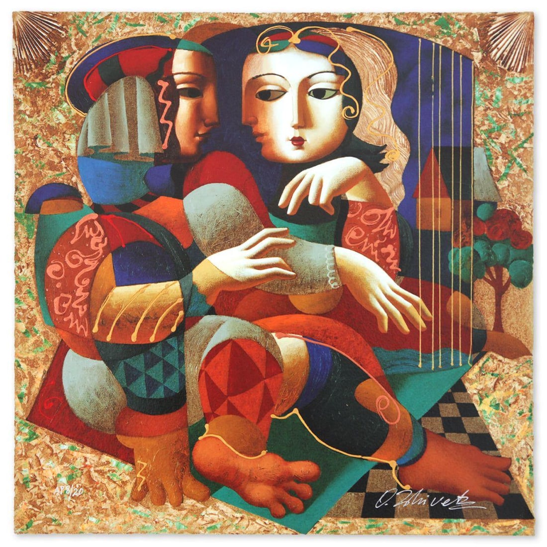 Oleg Zhivetin- Silkscreen "Friends": Artist: Oleg Zhivetin. Medium: Silkscreen. Title: Friends. Size: 16" x 16". Signature: Hand Signed and Numbered. Reference#: 74629.