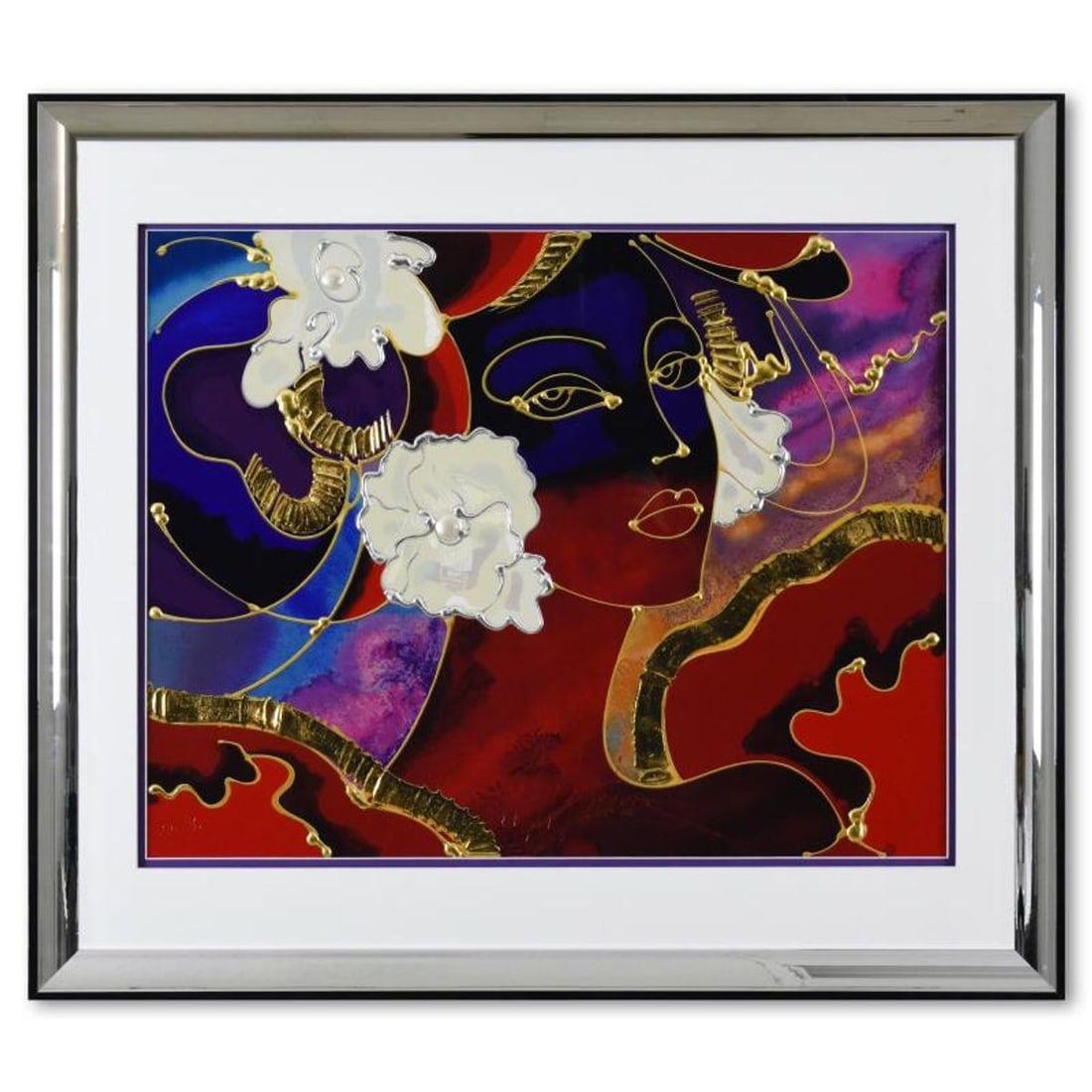 Martiros Manoukian, "Golden Shimmer" Framed Limited Edition Mixed Media Silkscreen, PP Numbered 3/15: Golden Shimmer is a limited edition mixed media silkscreen on paper by Martiros Manoukian, PP numbered 3/15 and hand signed by the artist. This piece comes custom framed with a mirror-like finish. Inc
