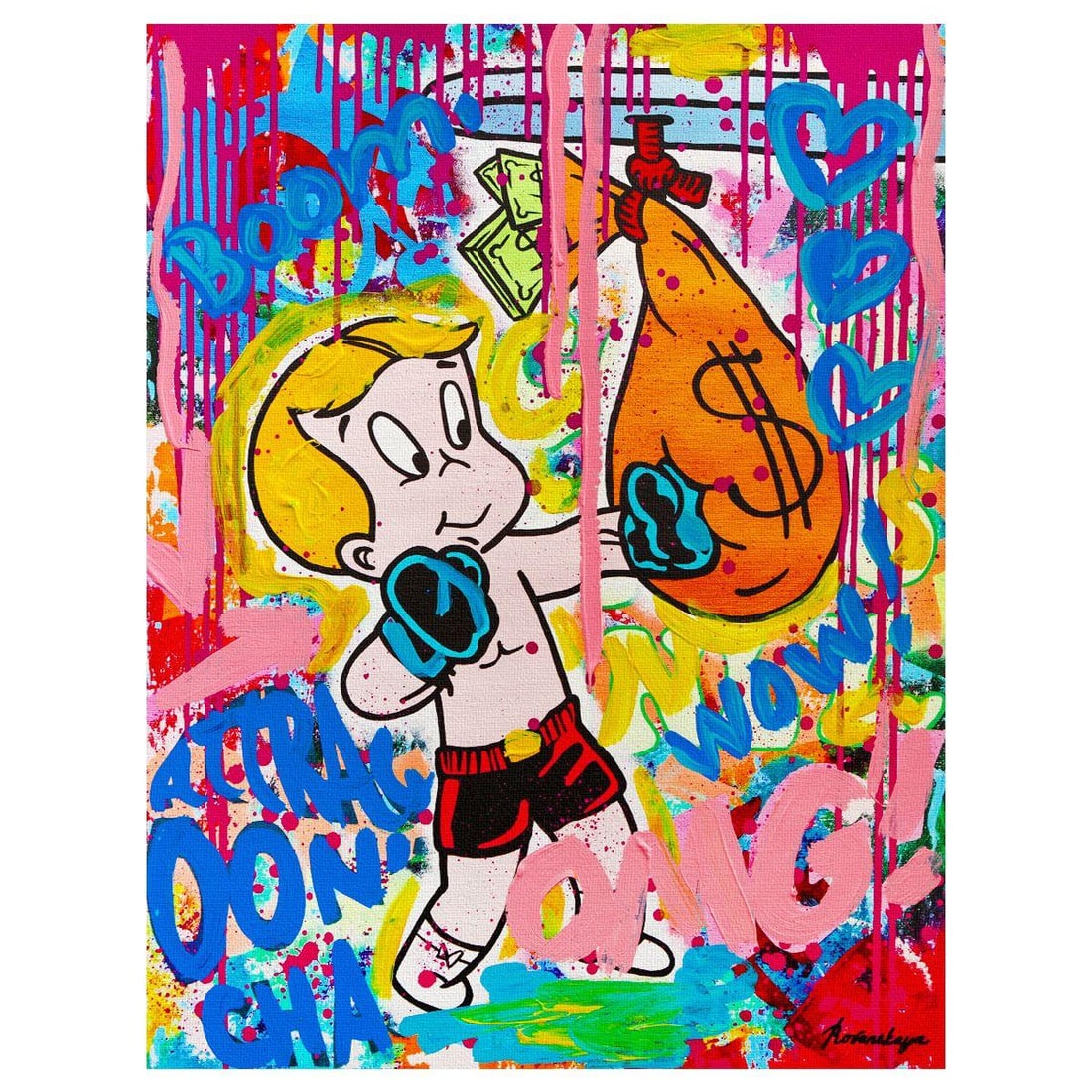 Nastya Rovenskaya- Mixed Media on Canvas "Boxing": Artist: Nastya Rovenskaya. Medium: Mixed Media on Canvas. Title: Boxing. Size: 20" x 16". Signature: Hand signed. Certificate of Authenticity: Is included. Reference#: 26330.