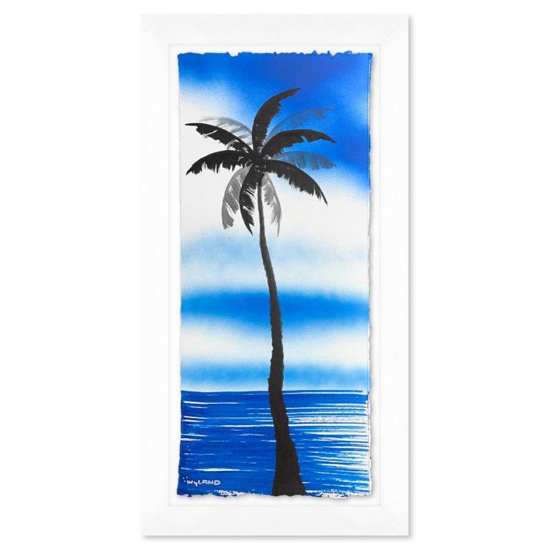 Wyland, "Palm Trees" Framed, Hand Signed Original Painting with Letter of Authenticity.: Palm Trees is an original painting acrylic on deckle edge paper by Wyland. Hand signed by the artist, the piece comes custom framed and with a letter of authenticity. Measures approximately 26.5" x 14