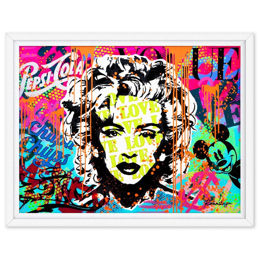 Nastya Rovenskaya- Original Oil on Canvas "We Prefer Marilyn": Artist: Nastya Rovenskaya. Medium: Original Oil on Canvas. Title: We Prefer Marilyn. Size: 30" x 40". Measures approx. 34" x 44" (framed). Signature: Hand signed by the artist. Certificate of Authenti