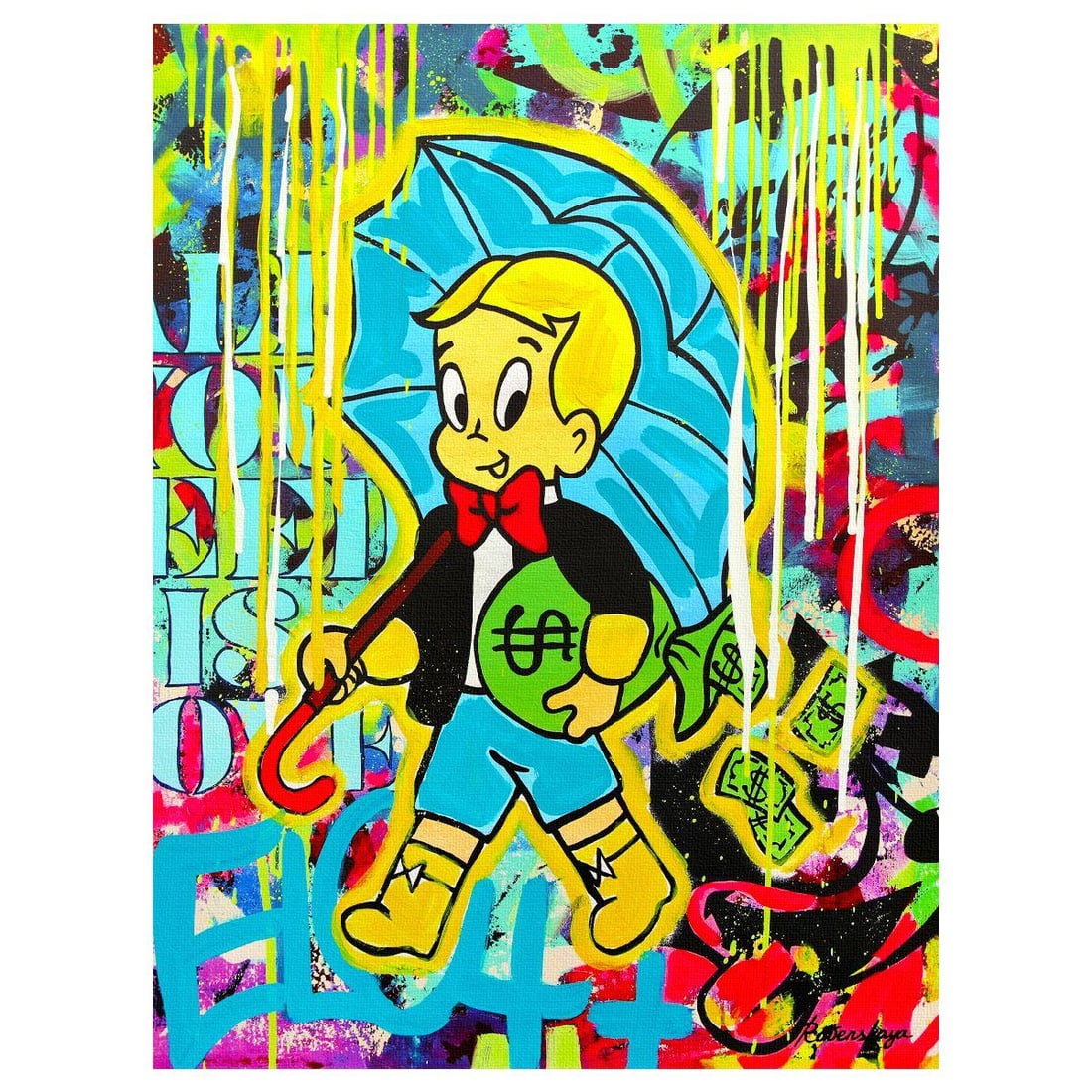 Nastya Rovenskaya- Mixed Media on Canvas "Saint of Neon Light": Artist: Nastya Rovenskaya. Medium: Mixed Media on Canvas. Title: Saint of Neon Light. Size: 40" x 30". Signature: Hand Signed. Certificate of Authenticity: Is included. Reference#: 30205.