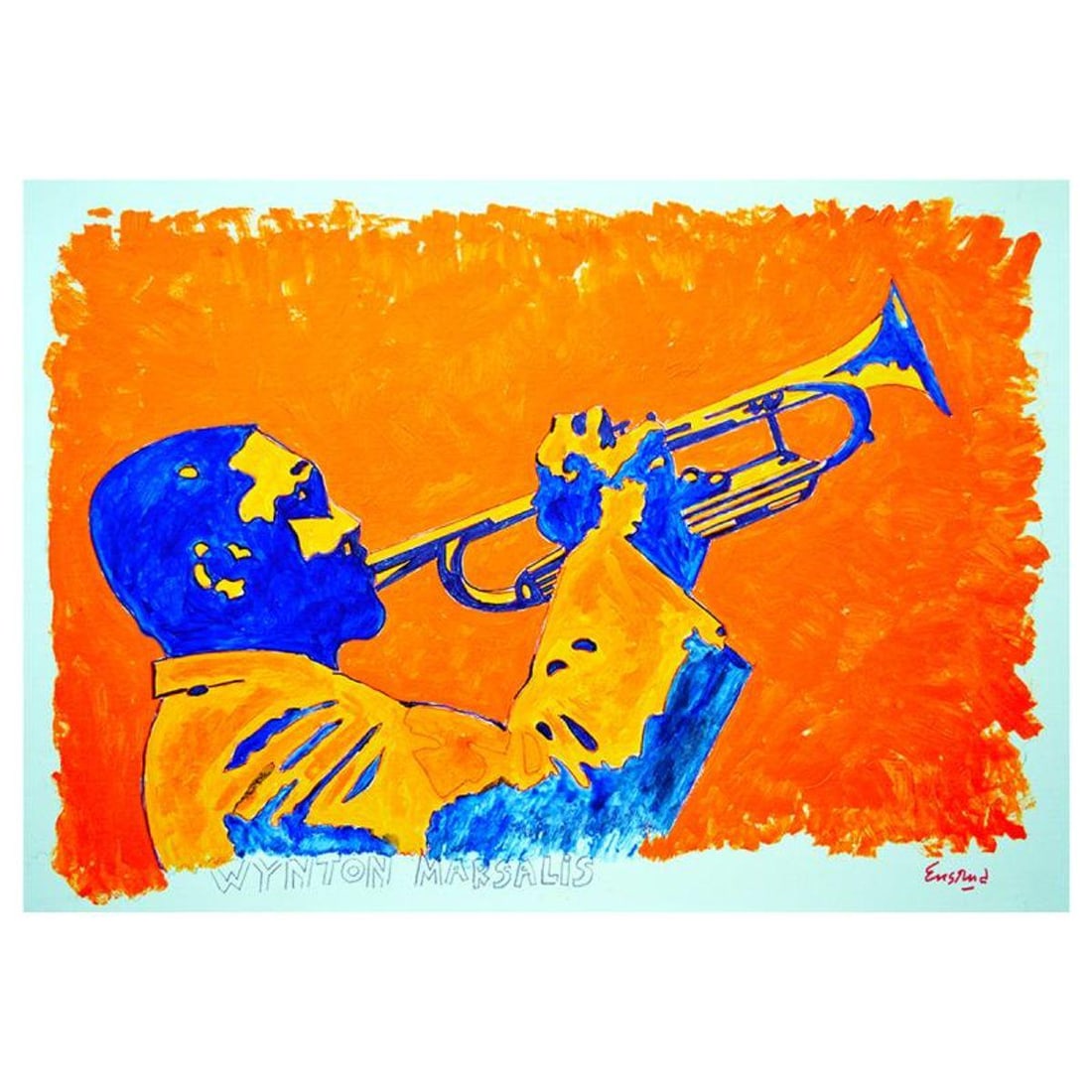Wayne Ensrud, "Wynton Marsalis" Hand Signed Original Painting with Letter of Authenticity.: Wynton Marsalis is an original painting, acrylic on board by Wayne Ensrud. The piece is hand signed by the artist and comes with a Letter of Authenticity. Measures approximately 15" x 20".