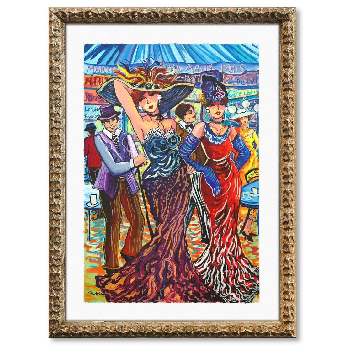 Patricia Govezensky- Original Watercolor "Party in style": Artist: Patricia Govezensky. Medium: Original Watercolor. Title: Party in style. Size: 22" x 15". Measures approx. 31" x 24" (framed). Signature: Hand signed. Certificate of Authenticity: Is included.