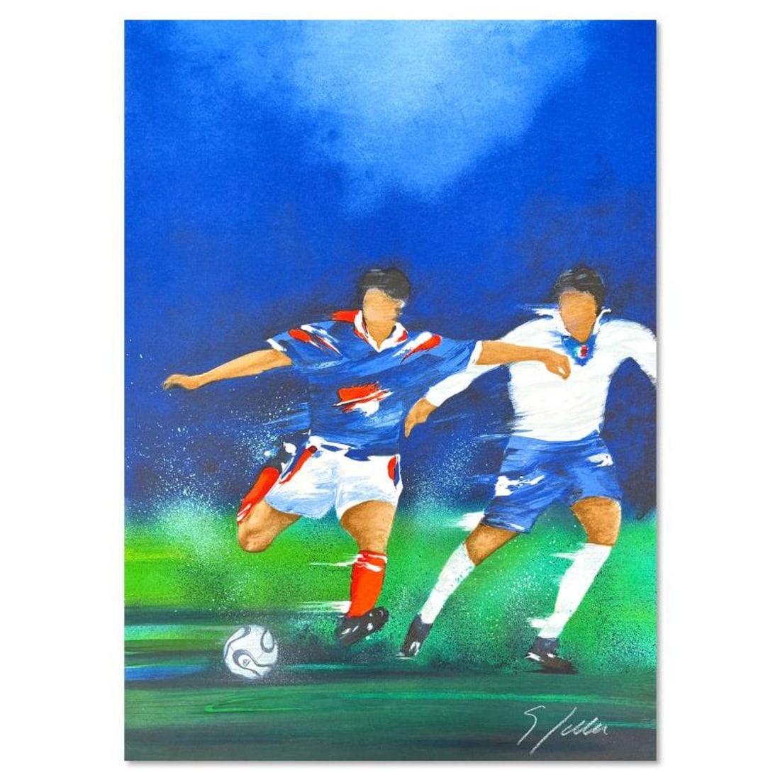 Victor Spahn, "France '98" hand signed limited edition lithograph with Certificate of Authenticity.: France '98 is a limited edition lithograph on paper by Victor Spahn. Printed at Art-Lithographies workshop in Paris, the piece is hand signed by the artist and comes with a certificate of authenticity