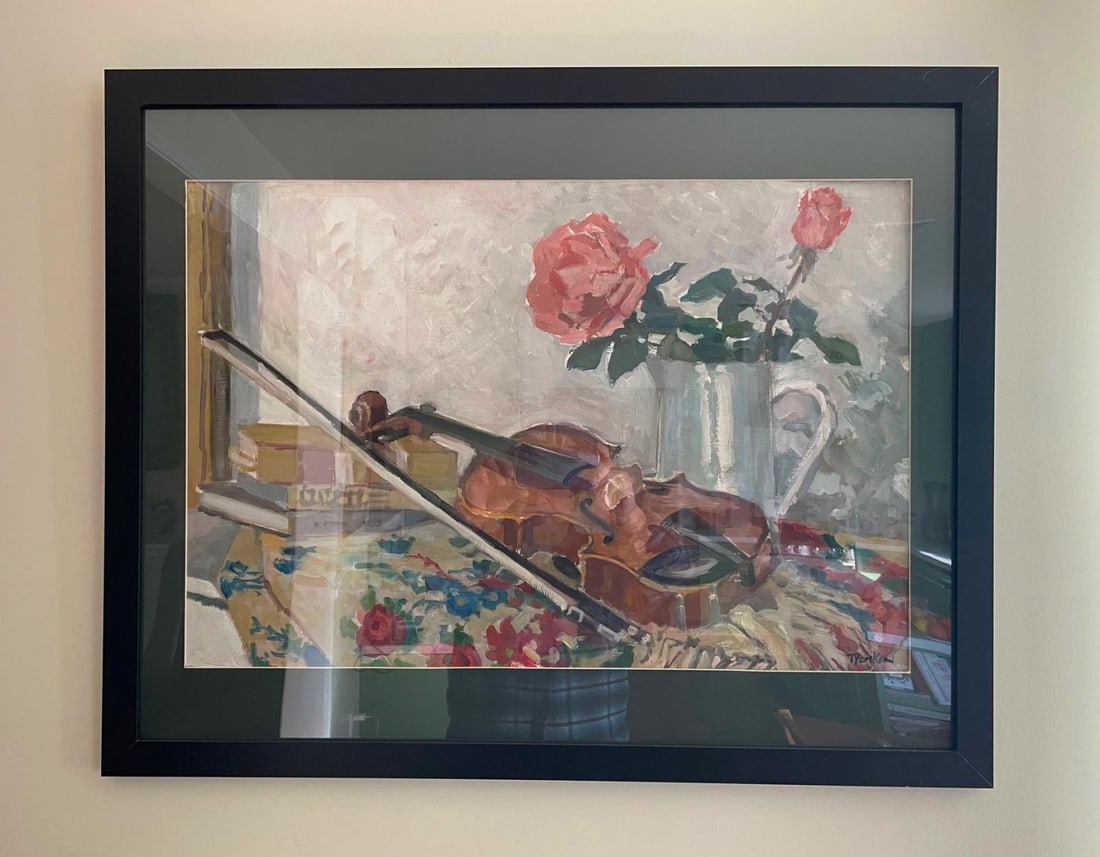 Boris Tyomkin- Original Painting "Roses and Violin" (1 of 2)