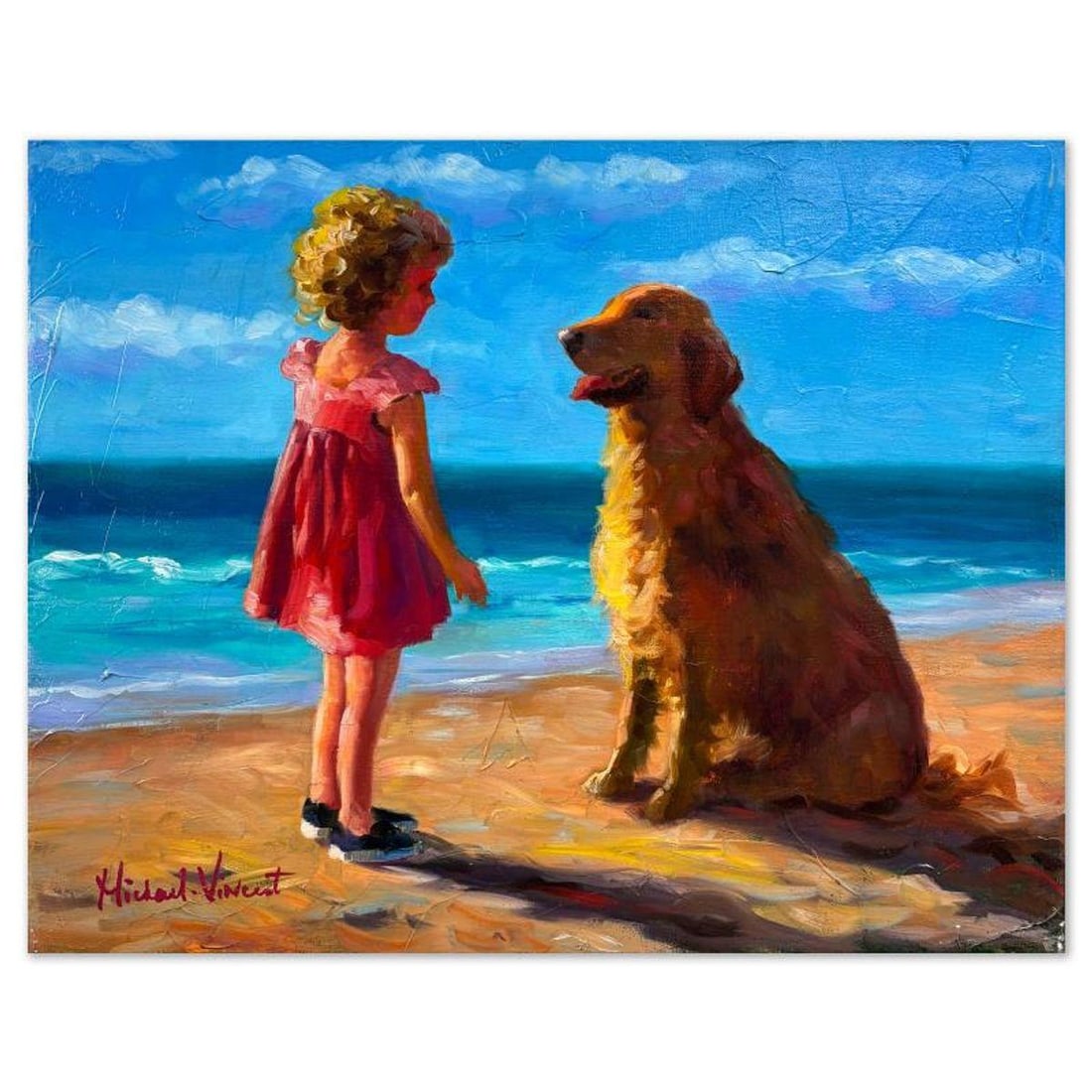 Michael Vincent, "Can I Tell You a Secret" Original Painting on Canvas, Hand Signed with Letter of: Can I Tell You a Secret is an original painting on stretched canvas by Michael Vincent, hand signed by the artist. Includes Letter of Authenticity. Measures approx. 16" x 20" (image).