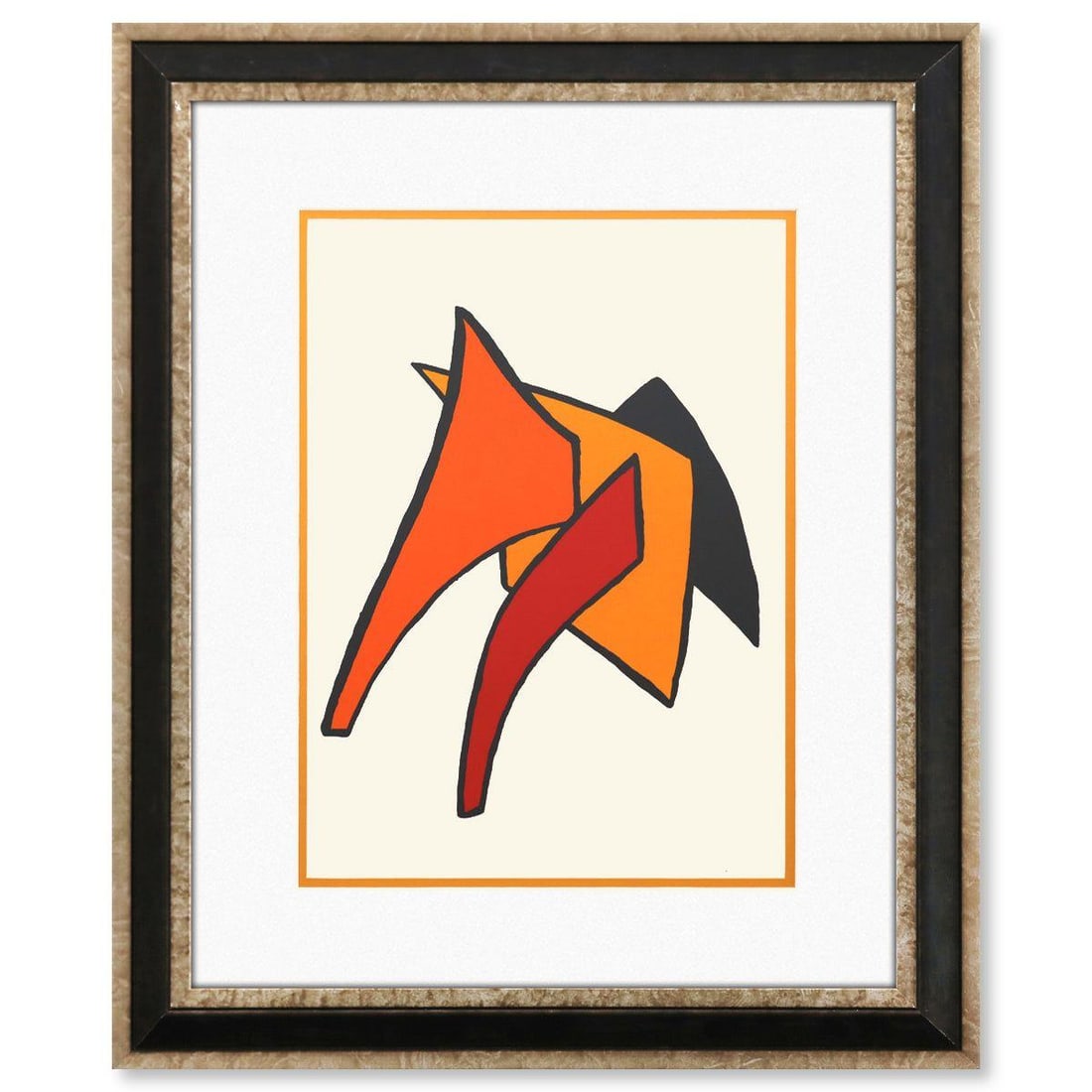Alexander Calder- Lithograph "DLM141 - LUNE JAUNE ET PORC QUI PIQUE": Artist: Alexander Calder. Medium: Lithograph. Title: DLM141 - LUNE JAUNE ET PORC QUI PIQUE. Size: 15" x 11". Measures approx. 23" x 19" (framed). Certificate of Authenticity: Is included. Reference#: 