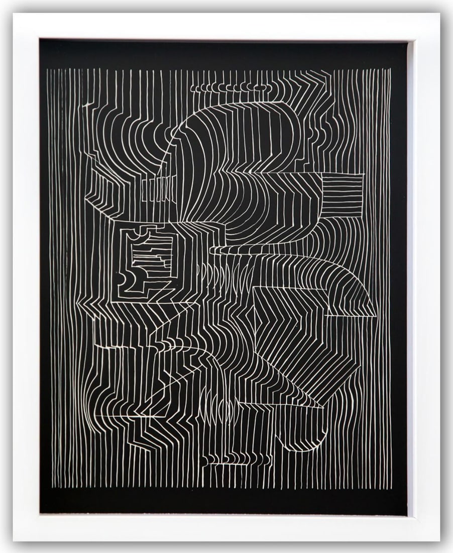 Victor Vasarely- Heliogravure Print "Untitled": Artist: Victor Vasarely. Medium: Heliogravure Print. Title: Untitled. Size: 13" x 10". Measures approx. 15" x 12" (framed). Additional: Custom Framed. Reference#: 21533.