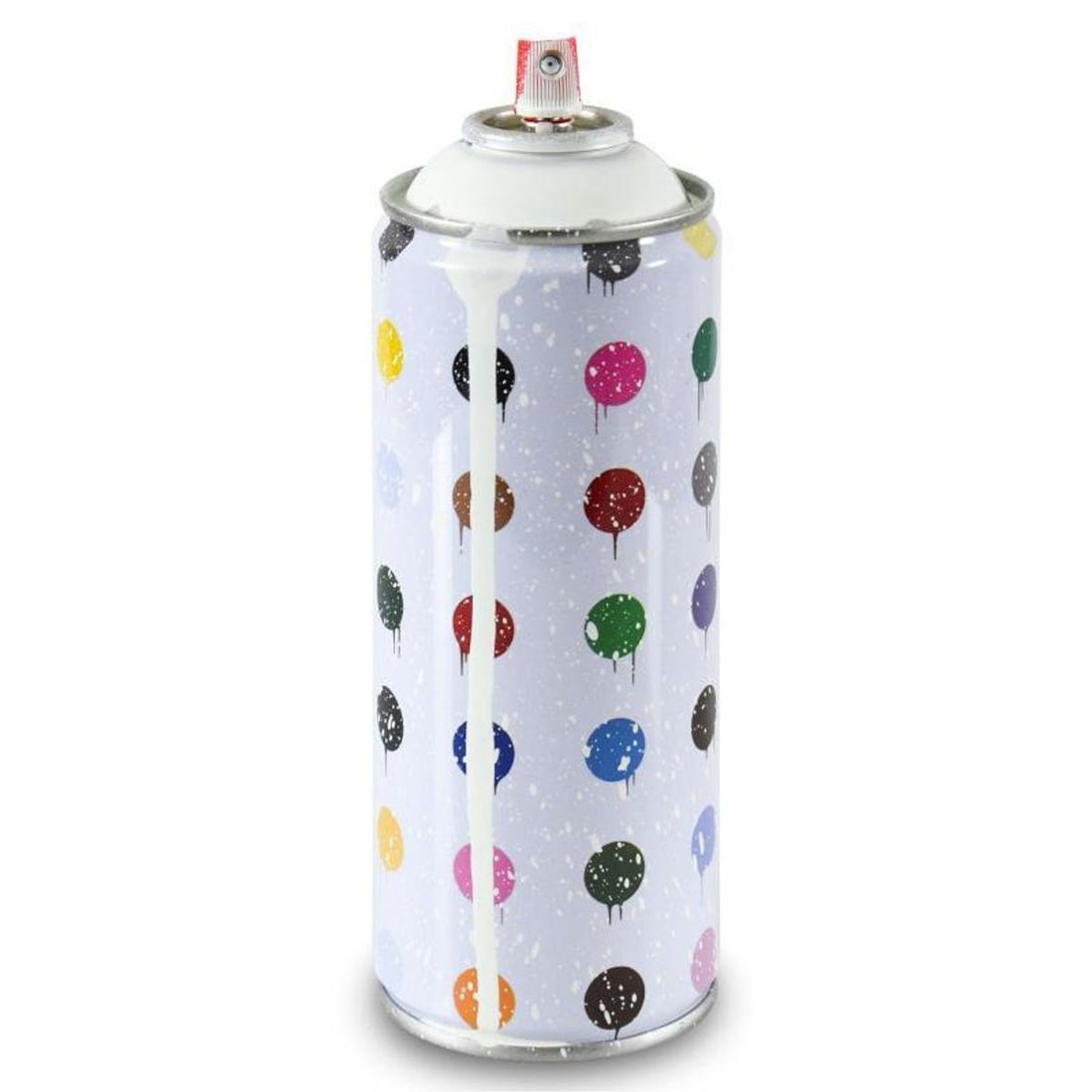 Mr. Brainwash, "Hirst Dots (White)" Limited Edition Hand Painted Spray Can with Plate Signature.: Hirst Dots (White) is a numbered limited edition hand painted spray can by Mr Brainwash. This piece bears the plate signature of the artist and comes from his 2020 Classic Spray Can Collection. Measur