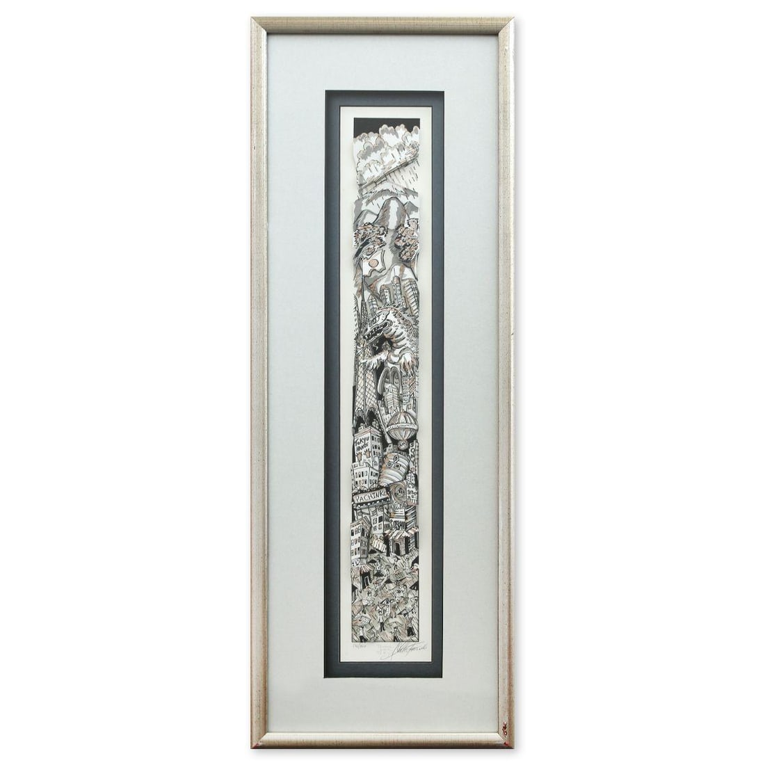 Charles Fazzino- 3D Construction Silkscreen Serigraph "Terror Over Tokyo": Artist: Charles Fazzino. Medium: 3D Construction Silkscreen Serigraph. Title: Terror Over Tokyo. Size: 24" x 5". Measures approx. 30" x 11" (framed). Signature: Hand Signed and numbered. Certificate o