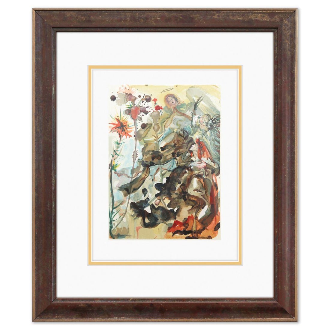 Salvador Dali- Original Color Woodcut on B.F.K. Rives Paper "Paradise 25": Artist: Salvador Dali. Medium: Original Color Woodcut on B.F.K. Rives Paper. Title: Paradise 25. Size: 13" x 10". Measures approx. 20" x 17" (framed). Certificate of Authenticity: Is included. Additio
