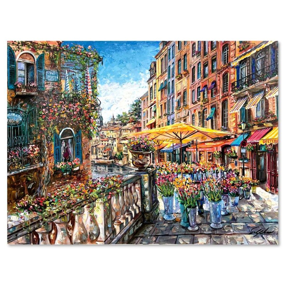 Vadik Suljakov, "Rue Felicien" Hand Embellished Limited Edition Publisher's Proof on Canvas,: Rue Felicien is a hand embellished limited edition publisher's proof on stretched canvas by Vadik Suljakov, numbered inverso and hand signed by the artist. Includes Letter of Authenticity. Measures ap
