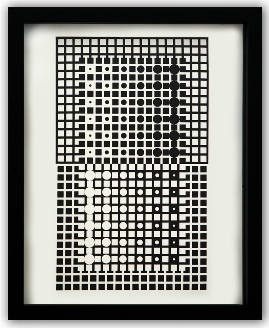 Victor Vasarely- Heliogravure Print "Untitled": Artist: Victor Vasarely. Medium: Heliogravure Print. Title: Untitled. Size: 13" x 10". Measures approx. 15" x 12" (framed). Additional: Custom Framed. Reference#: 21512.