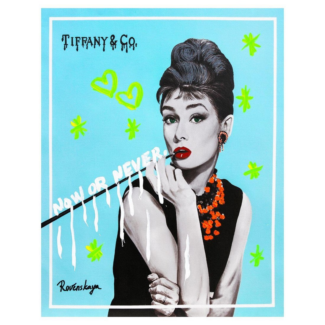 Nastya Rovenskaya- Mixed Media on Canvas "Audrey": Artist: Nastya Rovenskaya. Medium: Mixed Media on Canvas. Title: Audrey. Size: 20" x 16". Signature: Hand signed. Certificate of Authenticity: Is included. Reference#: 49405.