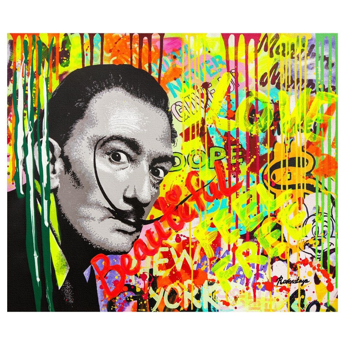 Nastya Rovenskaya- Mixed Media on Canvas "Dali's Mustache": Artist: Nastya Rovenskaya. Medium: Mixed Media on Canvas. Title: Dali's Mustache. Size: 20" x 24". Signature: Hand signed. Certificate of Authenticity: Is included. Reference#: 26287.