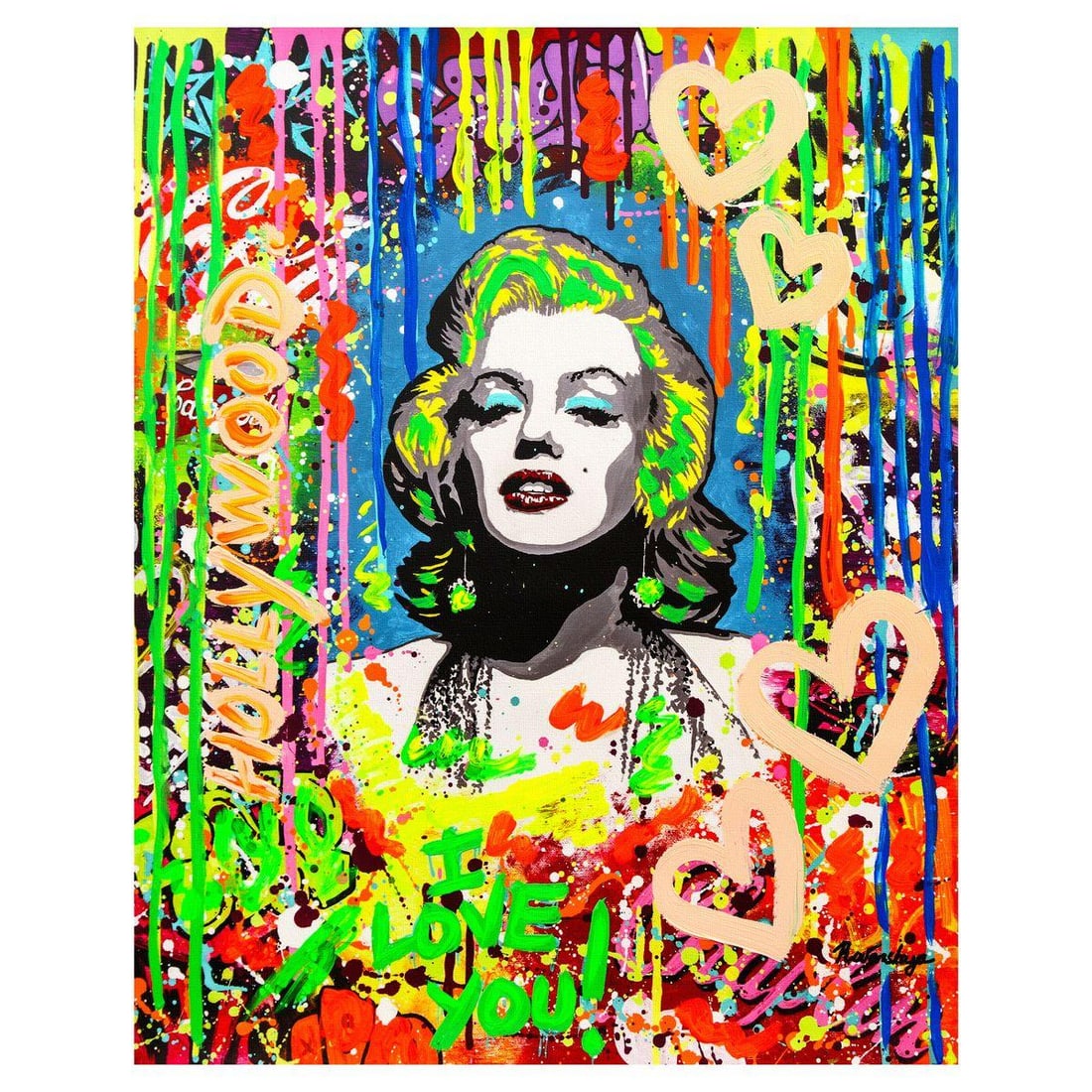 Nastya Rovenskaya- Mixed Media on Canvas "Pink Marilyn": Artist: Nastya Rovenskaya. Medium: Mixed Media on Canvas. Title: Pink Marilyn. Size: 30" x 24". Signature: Hand signed. Certificate of Authenticity: Is included. Reference#: 52460.