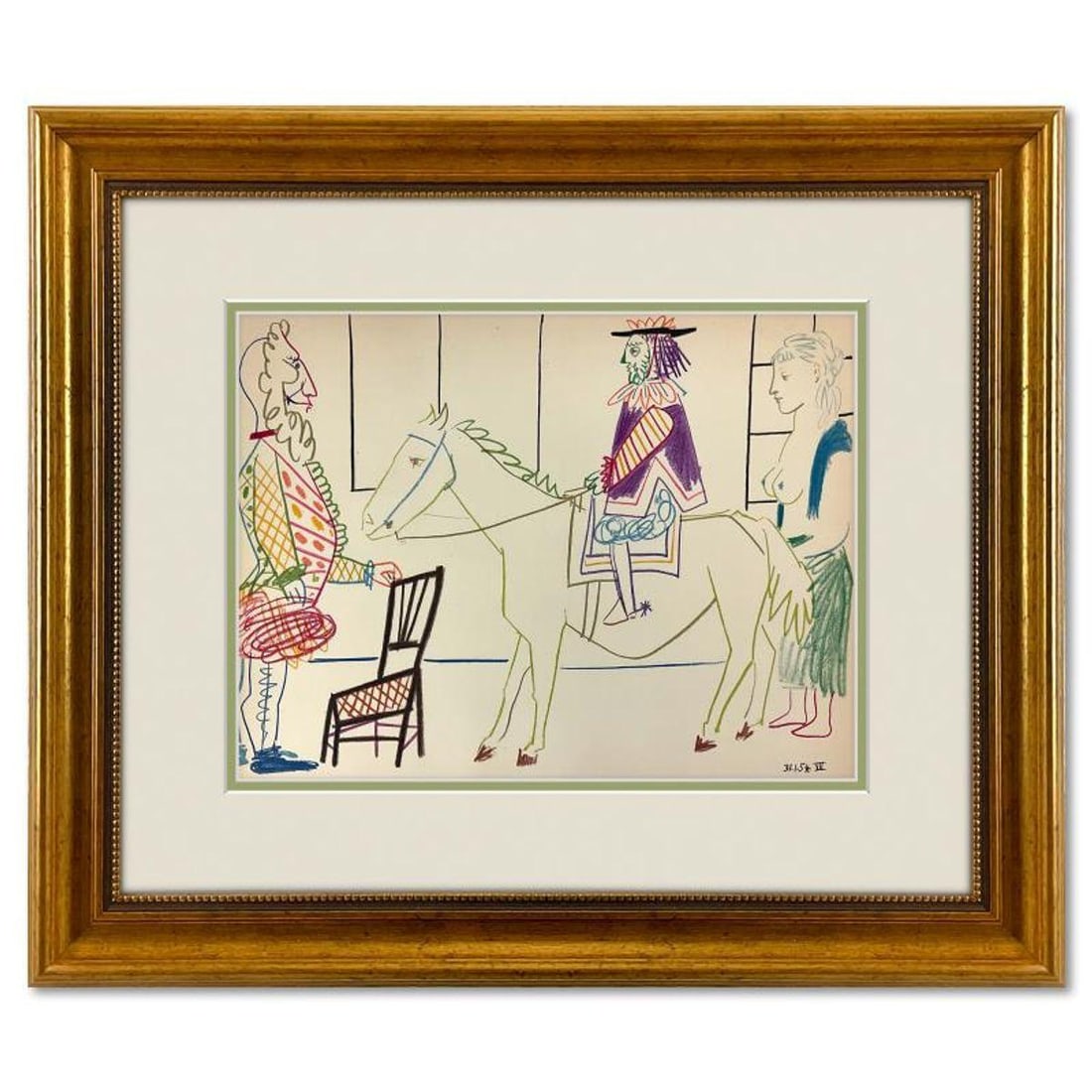 Pablo Picasso (1881-1973), "La Comedie Humaine 31.1.54-VII" Framed Vintage Lithograph on Paper with: La Comedie Humaine 31.1.54-VII is a lithograph on paper by Pablo Picasso (1881-1973). This piece is from Picasso's Human Comedy Series and was printed in Paris, France by Mourlot Studios in 1954. This