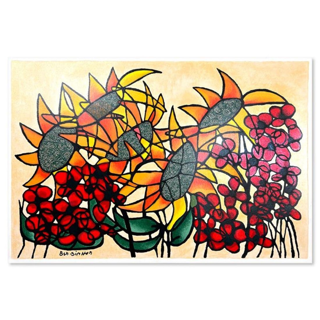 Avi Ben-Simhon, "Sunflowers" Hand Signed, Numbered Limited Edition with Letter of Authenticity.: Sunflowers is a limited edition on paper by Avi Ben-Simhon. The piece comes hand signed by the artist, numbered, and with a letter of authenticity. Measures approximately 18" x 27". Reference#: 89878.