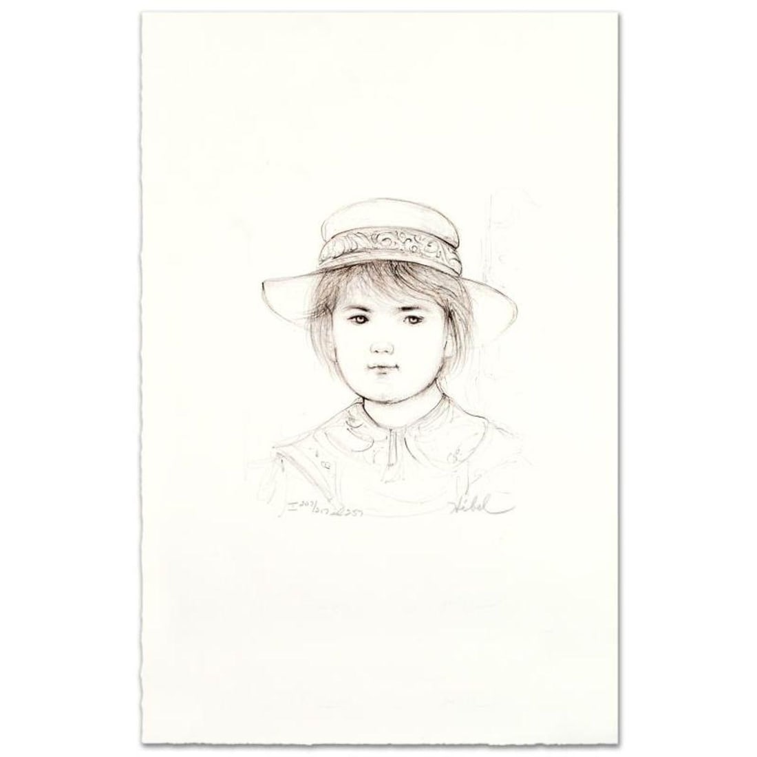 Kirk Limited Edition Lithograph by Edna Hibel (1917-2014), Numbered and Hand Signed with Certificate: Kirk is a limited edition lithograph on paper, numbered and hand signed by Edna Hibel (1917-2014). Includes Certificate of Authenticity! Measures approx. 10.5" x 15" (with border), 6" x 7" (image). Re