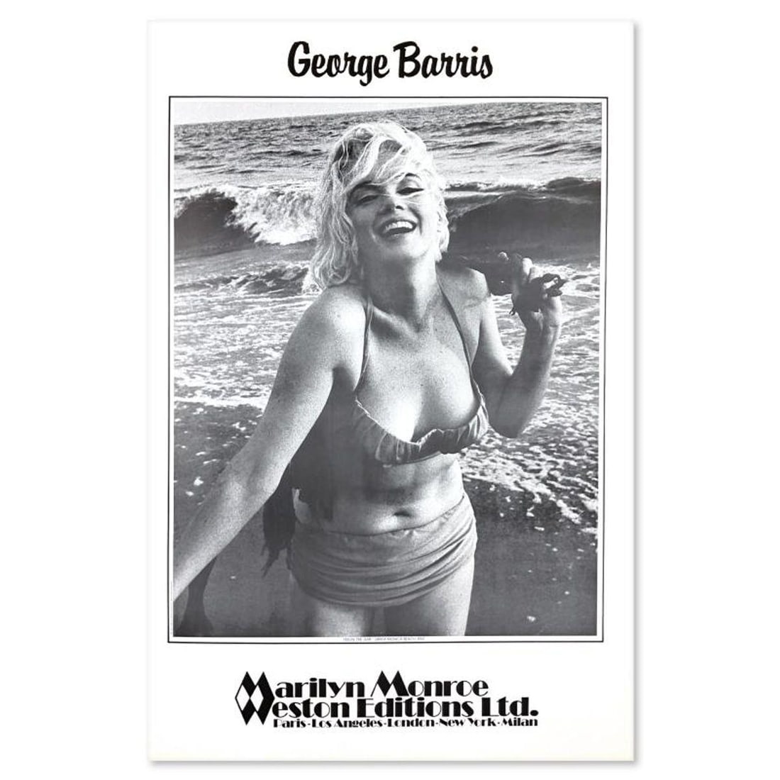George Barris (1922-2016), "Feelin' the Surf" Poster of Marilyn Monroe from Edward Weston Collection: Feelin' the Surf is a poster on paper by George Barris (1922-2016). This piece is from the Edward Weston Collection and includes Letter of Authenticity. Measures approx. 23" x 29" (image). This piece 