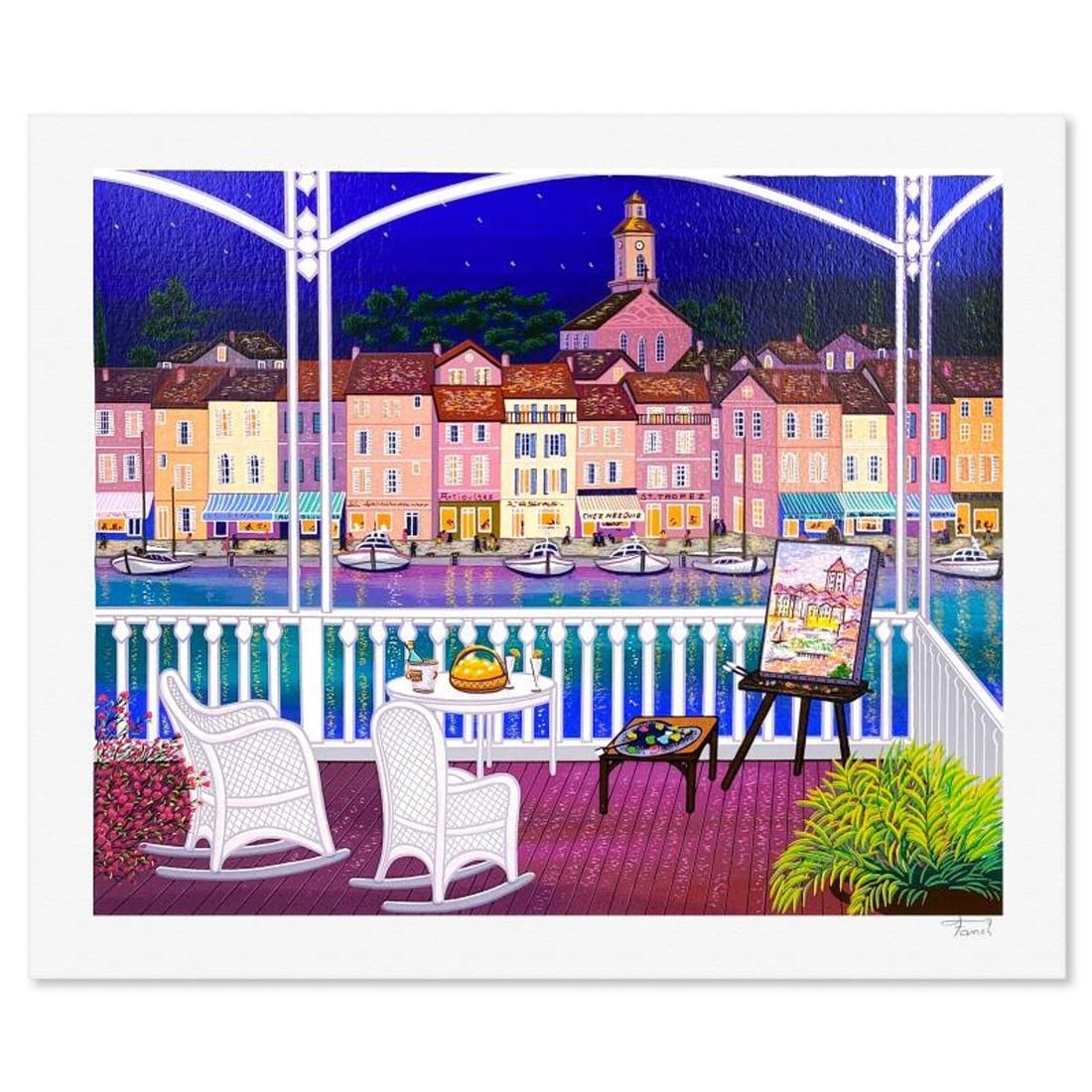 Fanch Ledan, "Signac A St Tropez" Limited Edition Serigraph, AP Numbered and Hand Signed with Letter: Signac A St Tropez is a limited edition serigraph on paper by Fanch, AP numbered and hand signed by the artist. Includes Letter of Authenticity. Measures approx. 16" x 19.5" (border), 13.5" x 17" (ima