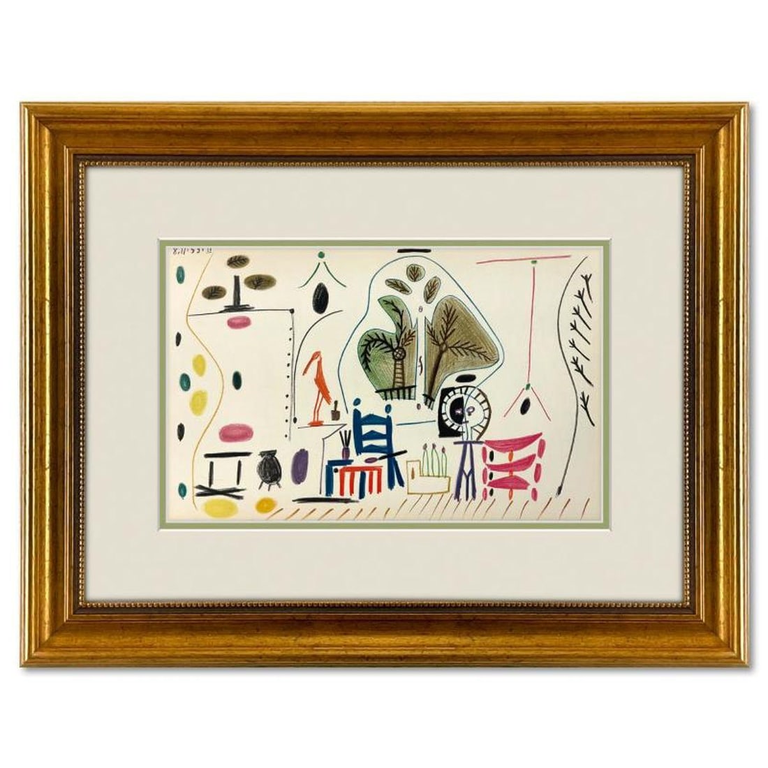 Pablo Picasso (1881-1973), "Carnet de Californie 8.11.55-II" Framed Vintage Lithograph on Paper with: Carnet de Californie 8.11.55-II is a vintage lithograph on paper by Pablo Picasso (1881-1973). This piece comes framed. Includes Letter of Authenticity. Measures approx. 18.5" x 24.5" (frame), 10.5" x