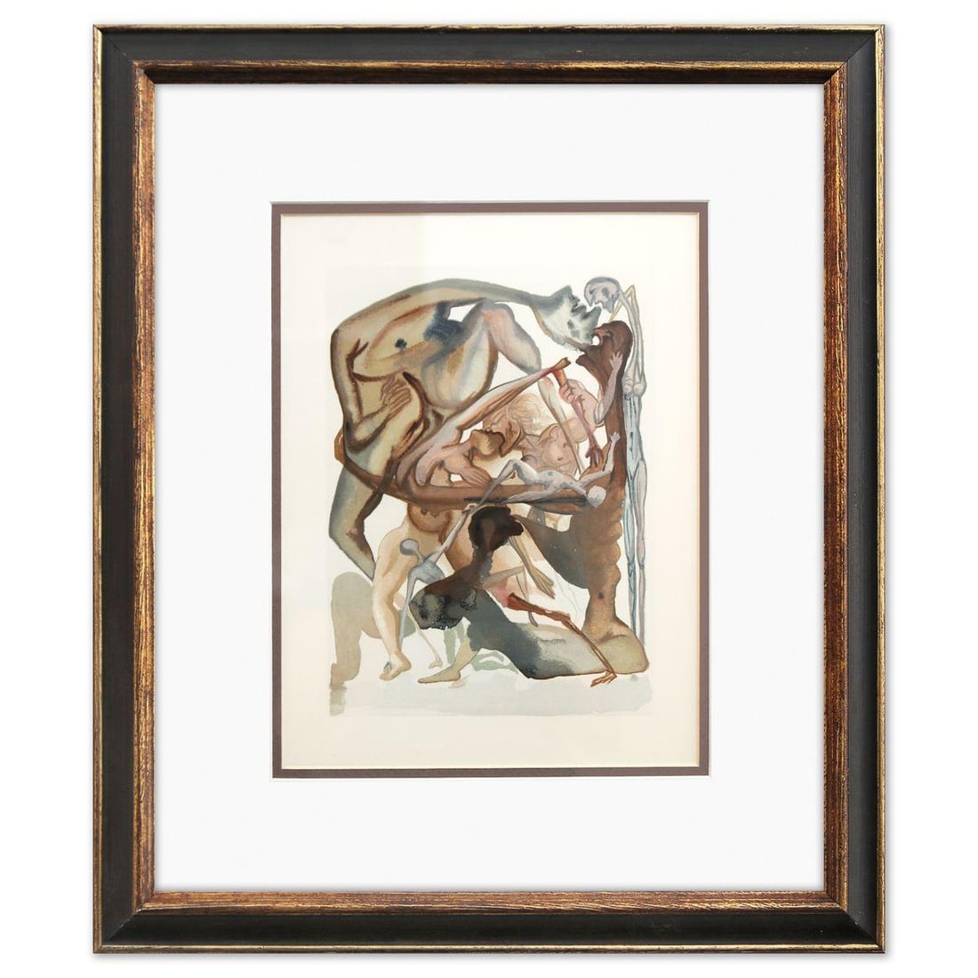 Salvador Dali- Original Color Woodcut on B.F.K. Rives Paper "Inferno 4": Artist: Salvador Dali. Medium: Original Color Woodcut on B.F.K. Rives Paper. Title: Inferno 4. Size: 13" x 10". Measures approx. 20" x 17" (framed). Certificate of Authenticity: Is included. Additiona