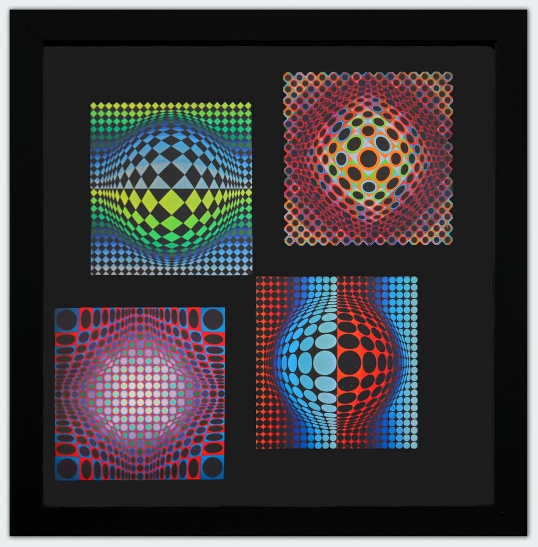 Victor Vasarely- Heliogravure Print "Untitled": Artist: Victor Vasarely. Medium: Heliogravure Print. Title: Untitled. Size: 10" x 10". Measures approx. 12" x 12" (framed). Additional: Custom Framed. Reference#: 21498.