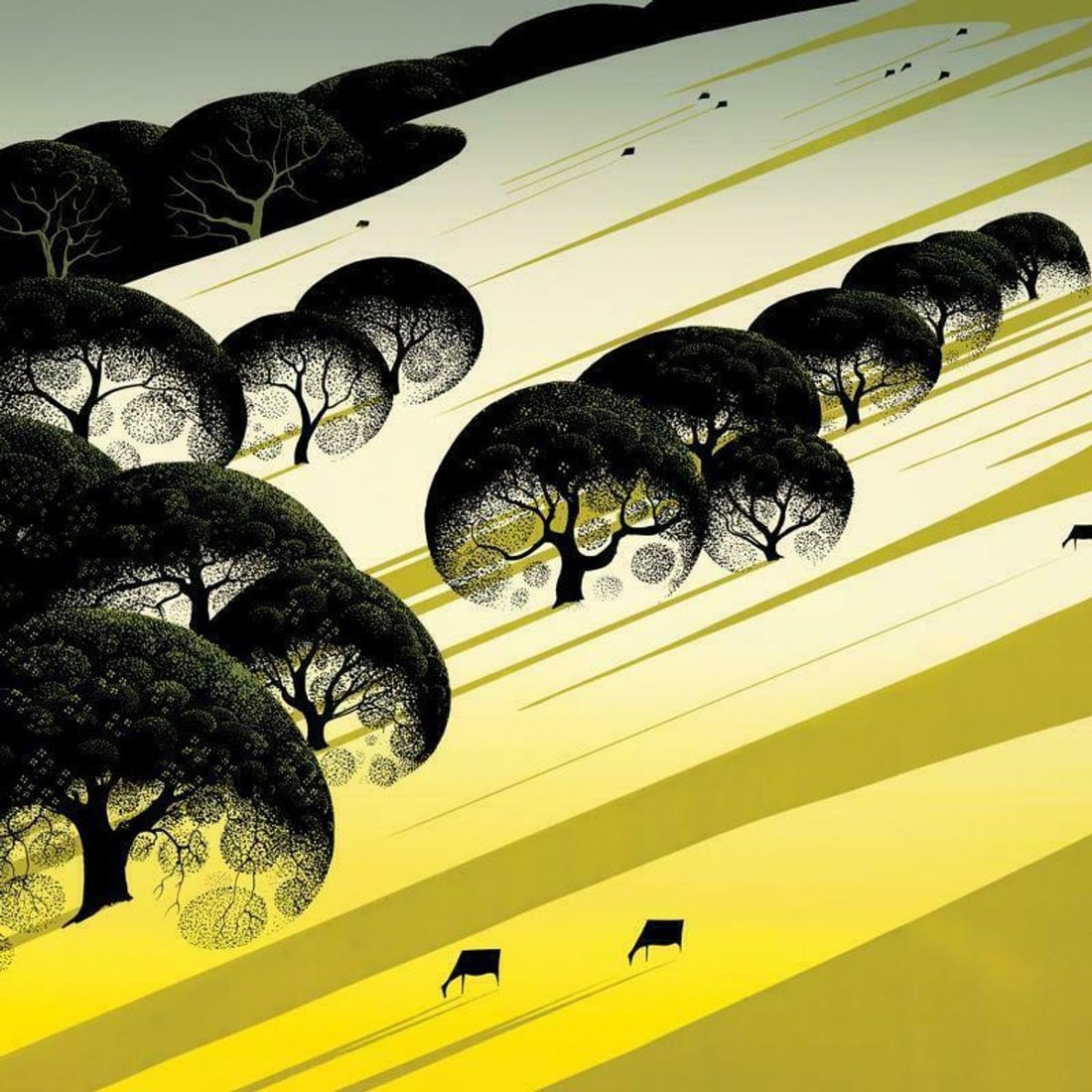 Eyvind Earle (1916-2000), "Cattle Country" Limited Edition Serigraph on Paper; Numbered & Hand - 2