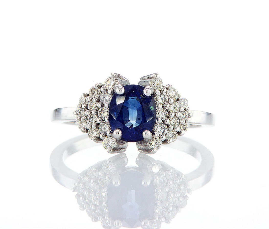 14kt White Gold 0.36ctw Diamond Ring: Jewelry Description Description: One 14k white gold ring, set with sappire stone and natural diamonds. Jewelry Weight: 3.61 Grs Total Diamonds Weight: 0.36 Cts Precious Metal: 14kt White Gold Certific
