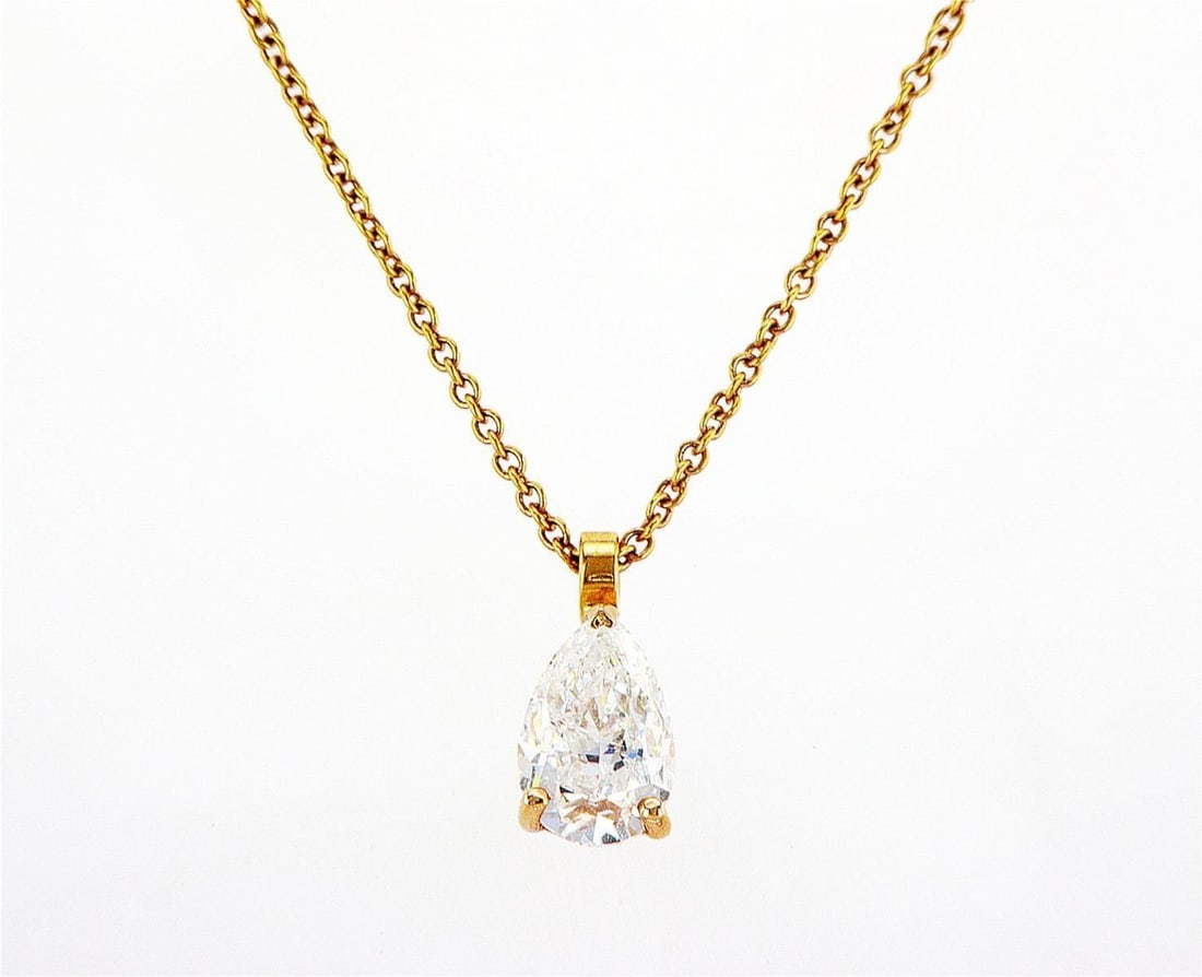 14kt Rose Gold 1.28ctw Diamond Pendant: One 2.66 gr. 14kt Rose Gold Diamond Pendant Jewelry Weight: 2.66Grs Total Diamonds Weight: 1.28Cts Main Stones Description: Quantity: 1 Cut and shape: Pear Carats Weight: 1.28 Clarity: SI2 Color: D Fo