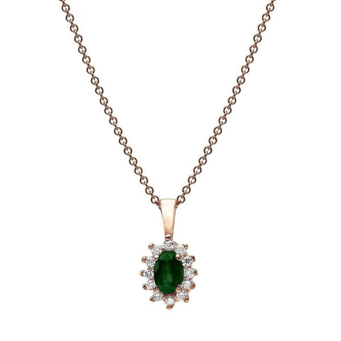 14kt Rose Gold 0.35ctw Diamond Pendant: One 14k rose gold pendant Jewelry Weight: 1.9Grs Total Diamonds Weight: 0.35Cts Main Stones Description: Quantity: 1 Cut and shape: Oval Carats Weight: 0.35 Color: Green Agate Side Stones Description: