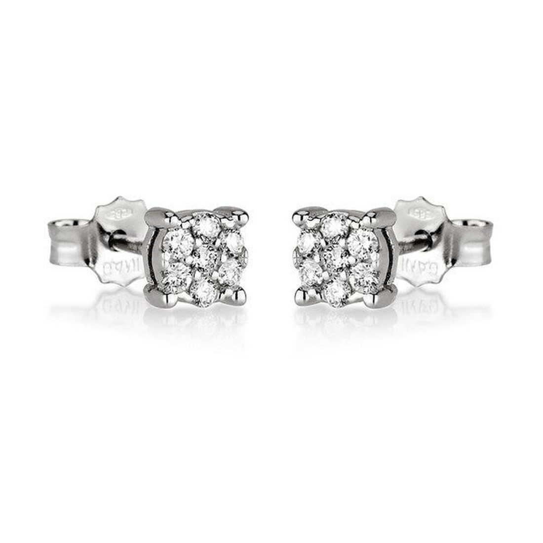 14kt White Gold 0.21ctw Diamond Earrings: One pair of 14k white gold earrings Jewelry Weight: 1Grs Total Diamonds Weight: 0.21Cts Main Stones Description: Quantity: 14 Cut and shape: Round Carats Weight: 0.21 Clarity: VS Color: F DSL Appraise
