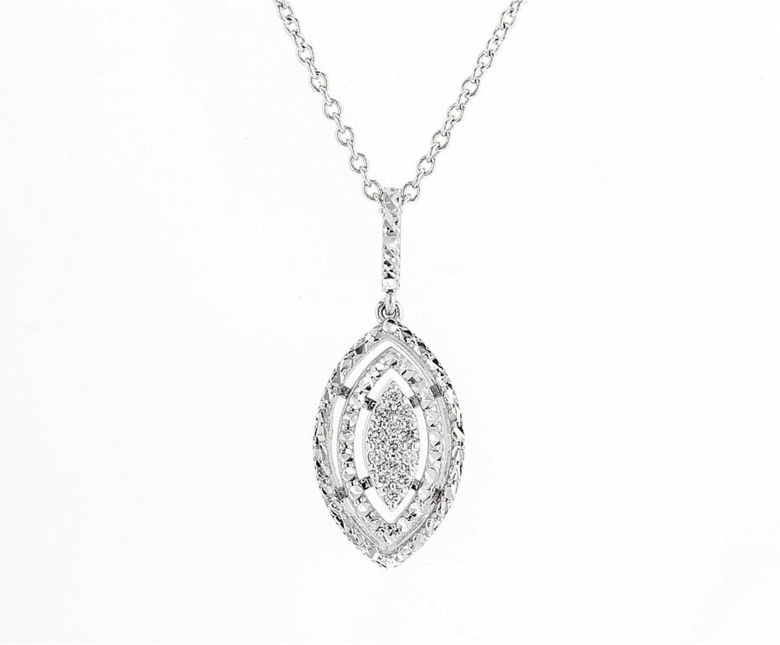 14kt White Gold 0.13ctw Diamond Pendant: Jewelry Description Description: One 14k white gold pendant, set with natural diamonds. Jewelry Weight: 1.92 Grs Total Diamonds Weight: 0.13 Cts Precious Metal: 14kt White Gold Certificate Number: DSL
